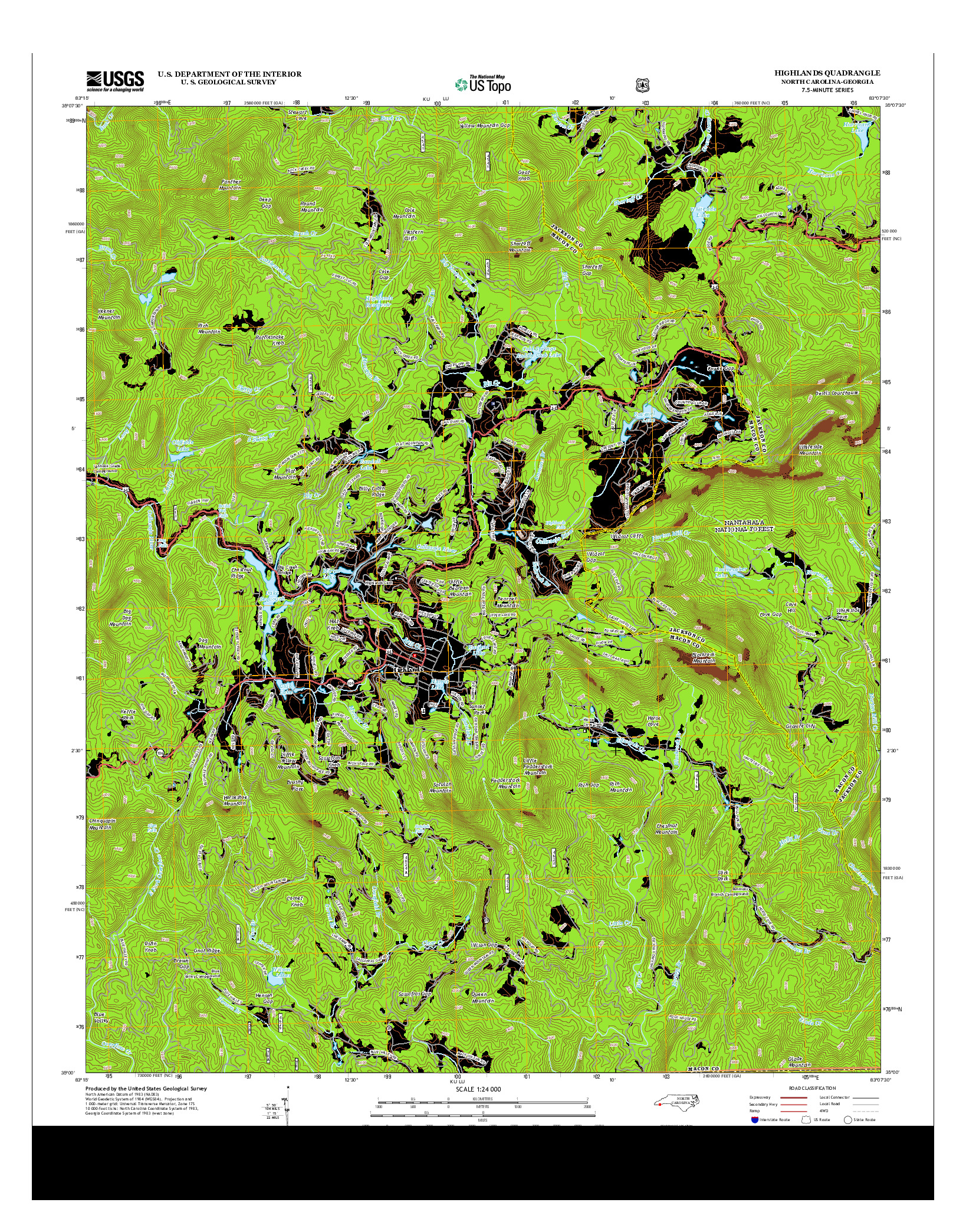 USGS US TOPO 7.5-MINUTE MAP FOR HIGHLANDS, NC-GA 2013