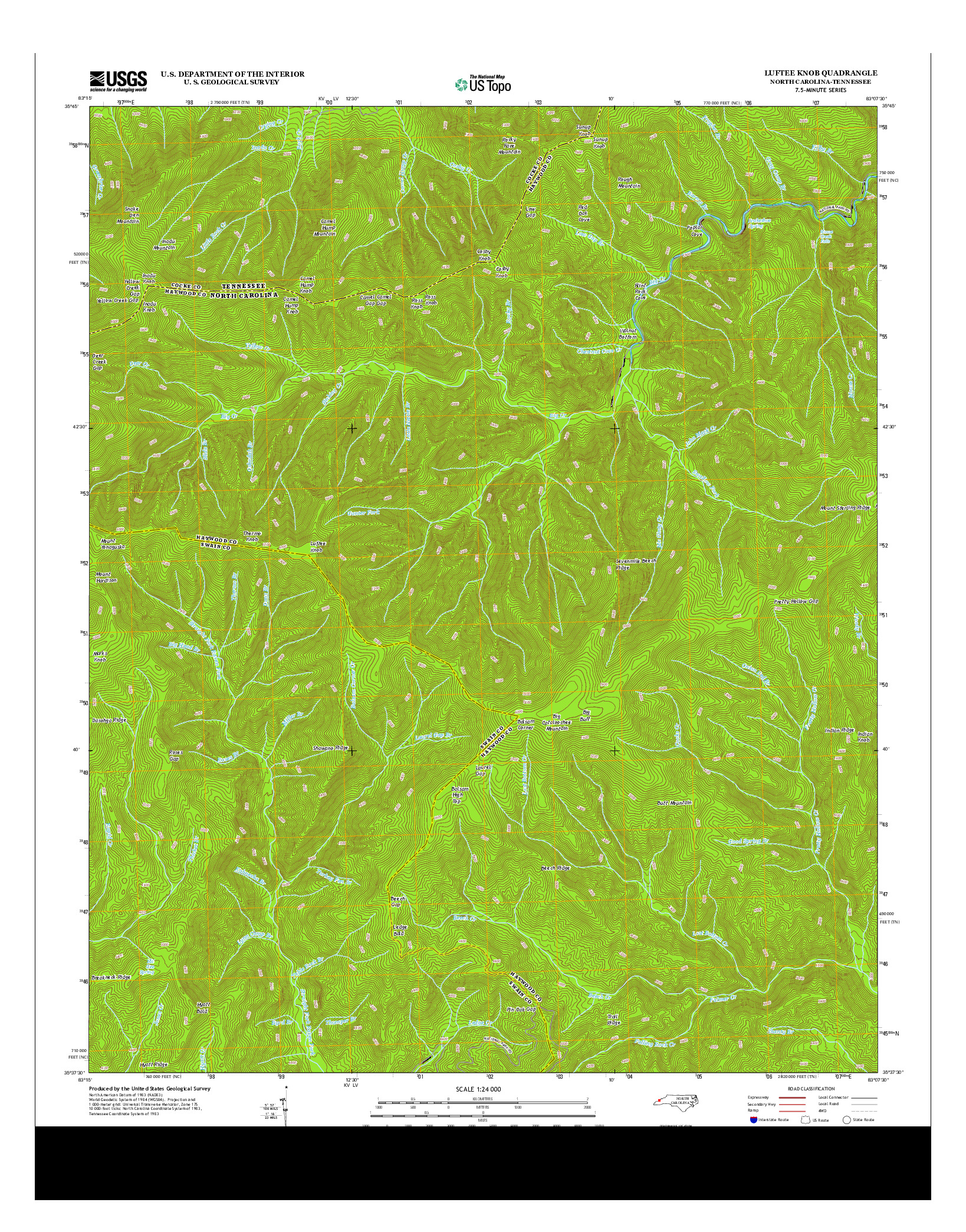 USGS US TOPO 7.5-MINUTE MAP FOR LUFTEE KNOB, NC-TN 2013