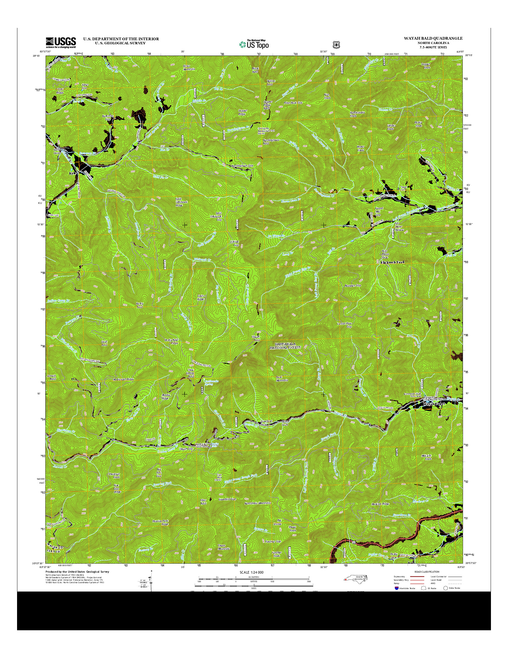 USGS US TOPO 7.5-MINUTE MAP FOR WAYAH BALD, NC 2013