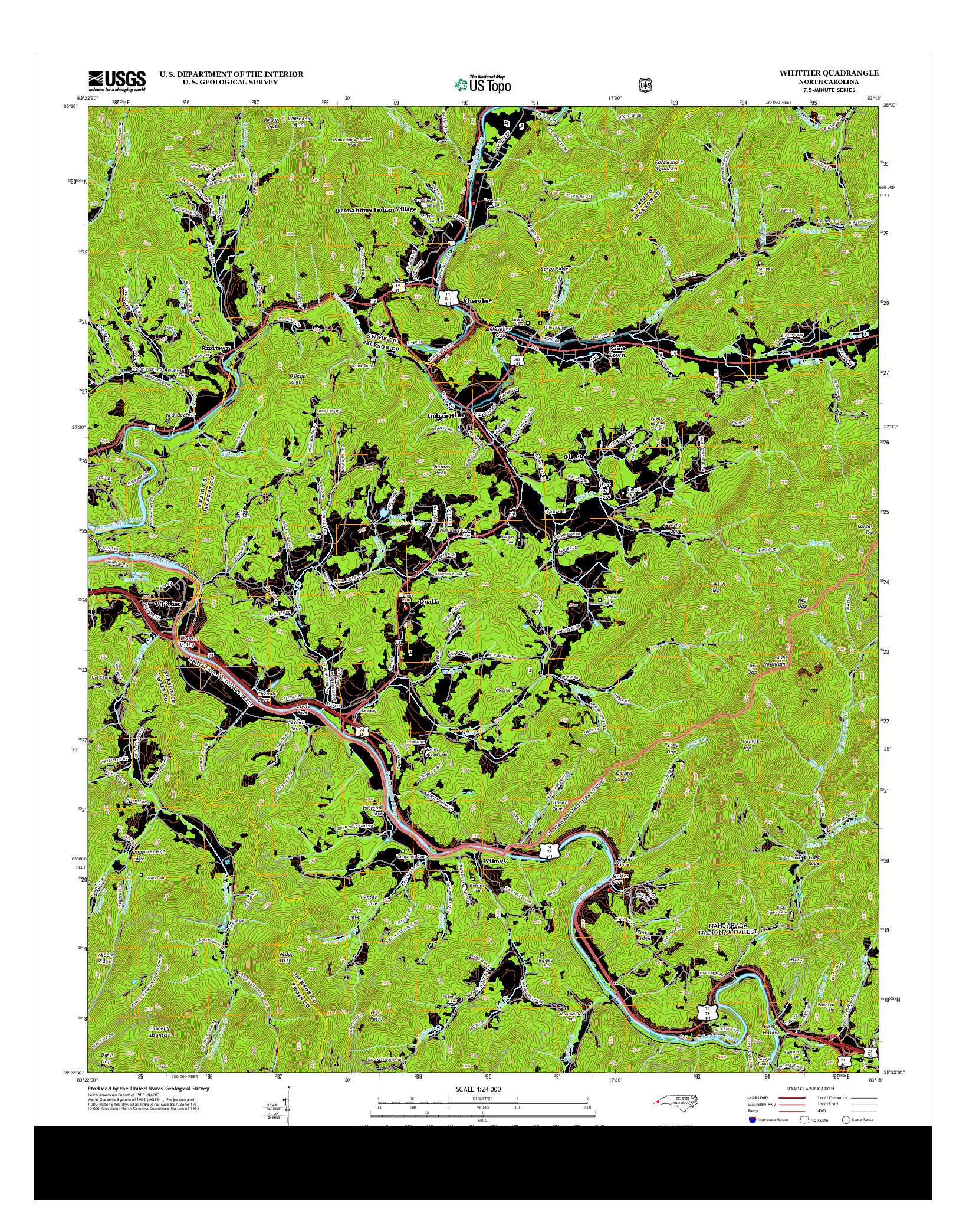 USGS US TOPO 7.5-MINUTE MAP FOR WHITTIER, NC 2013