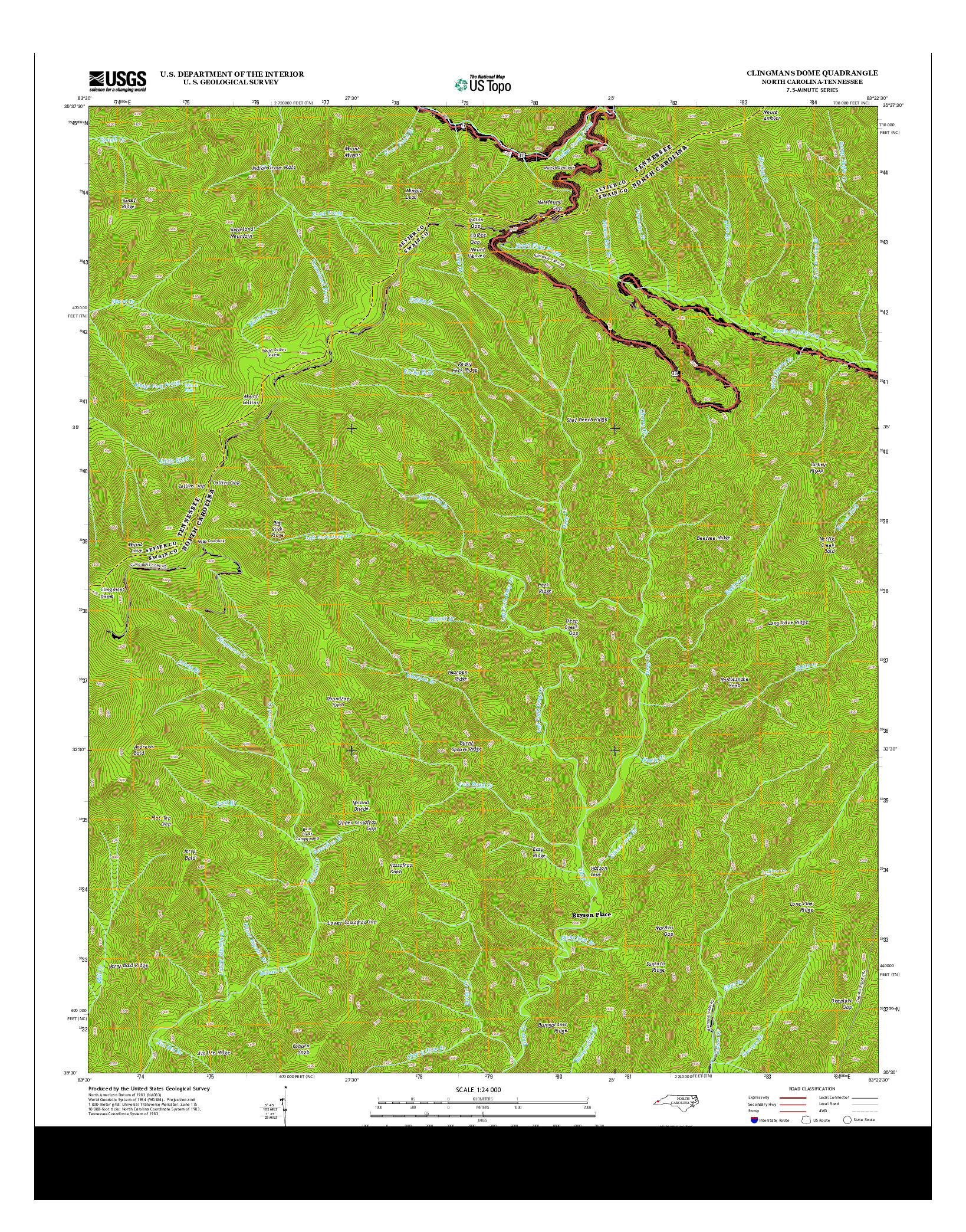 USGS US TOPO 7.5-MINUTE MAP FOR CLINGMANS DOME, NC-TN 2013