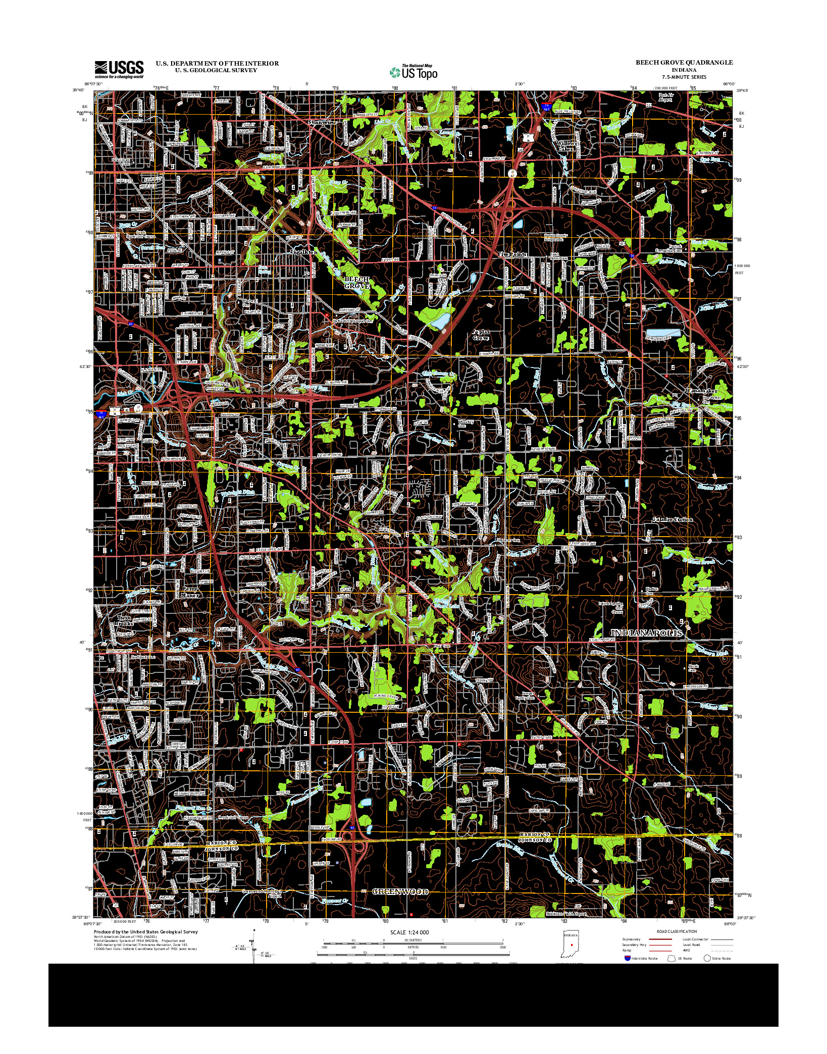 USGS US TOPO 7.5-MINUTE MAP FOR BEECH GROVE, IN 2013