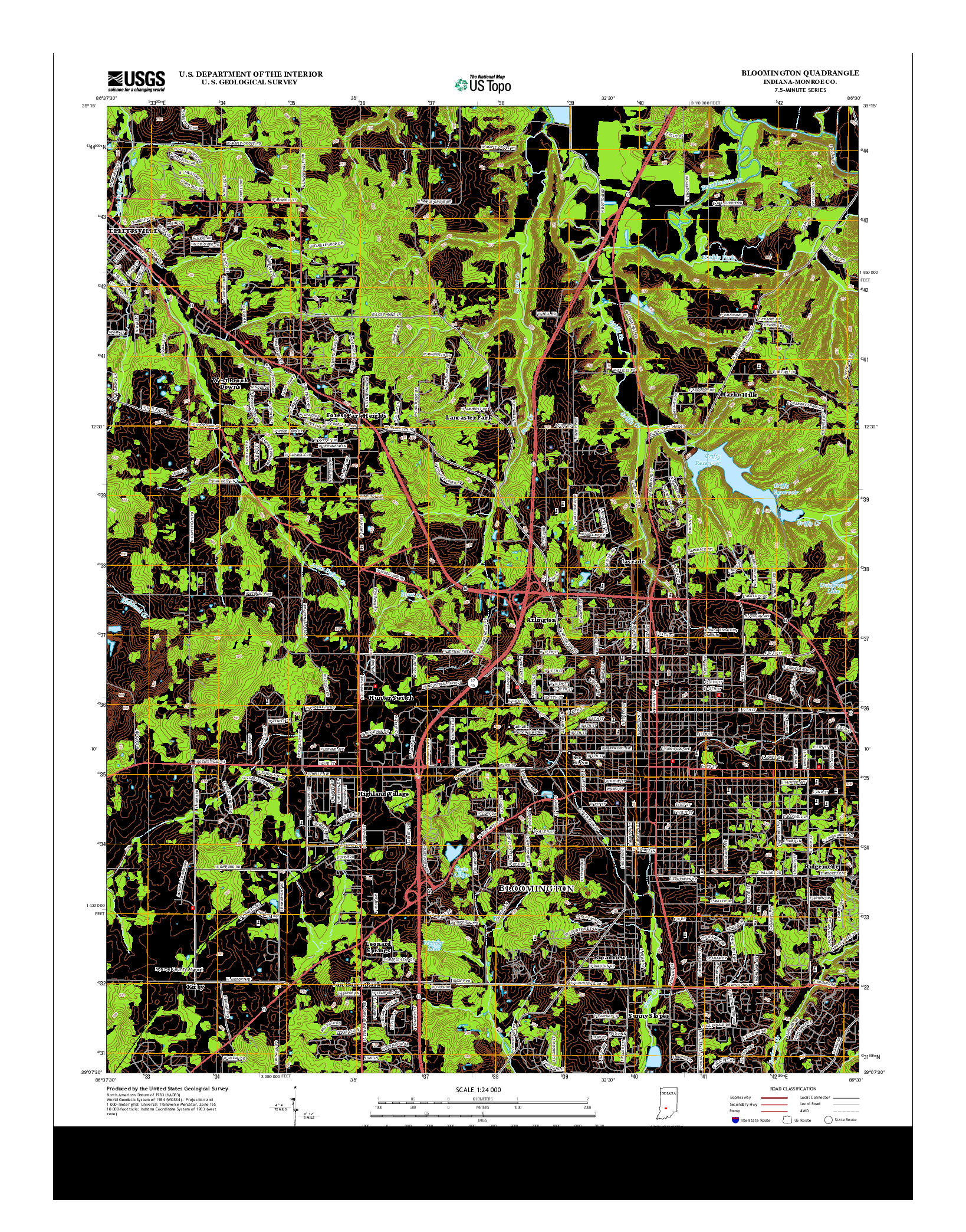 USGS US TOPO 7.5-MINUTE MAP FOR BLOOMINGTON, IN 2013
