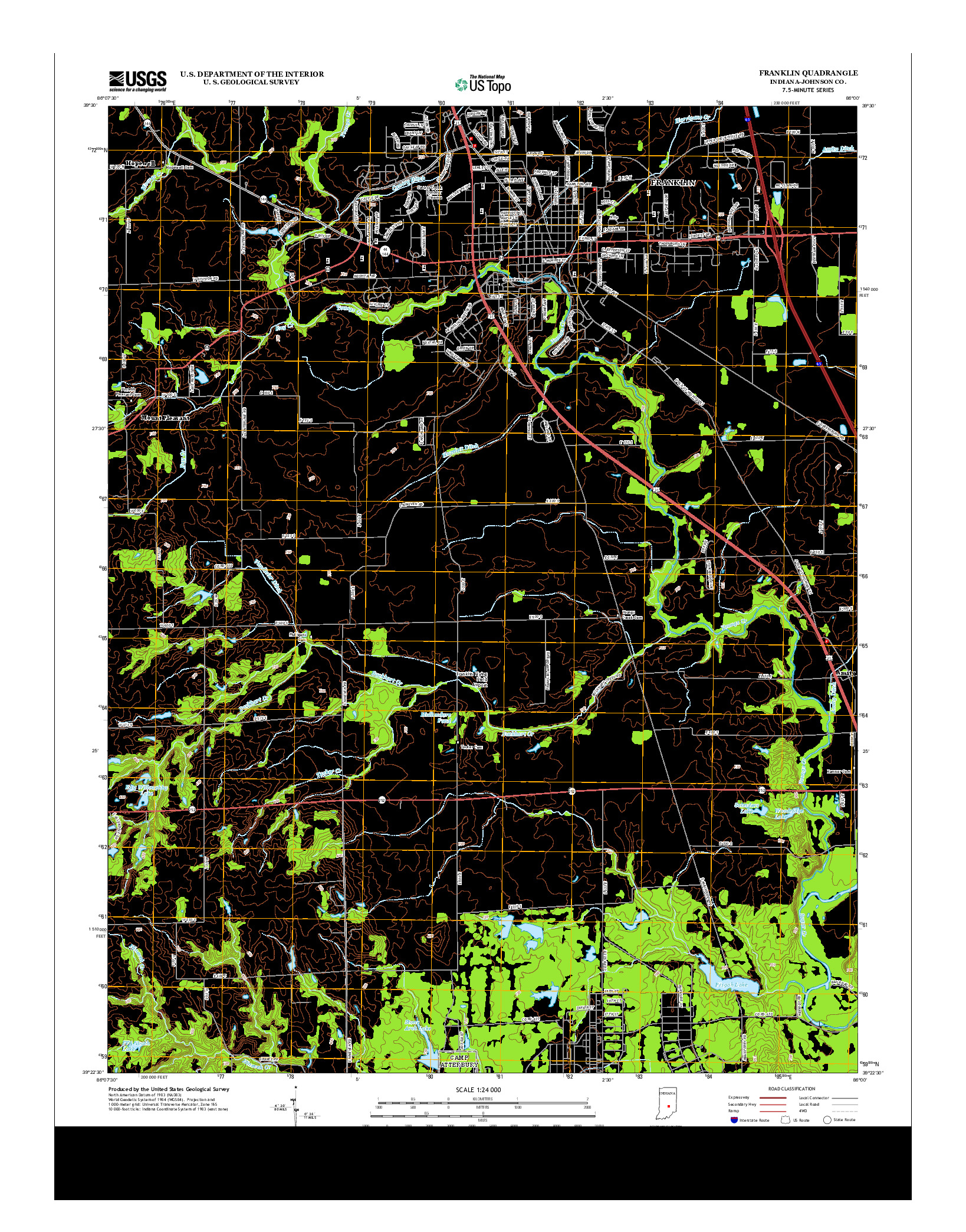 USGS US TOPO 7.5-MINUTE MAP FOR FRANKLIN, IN 2013