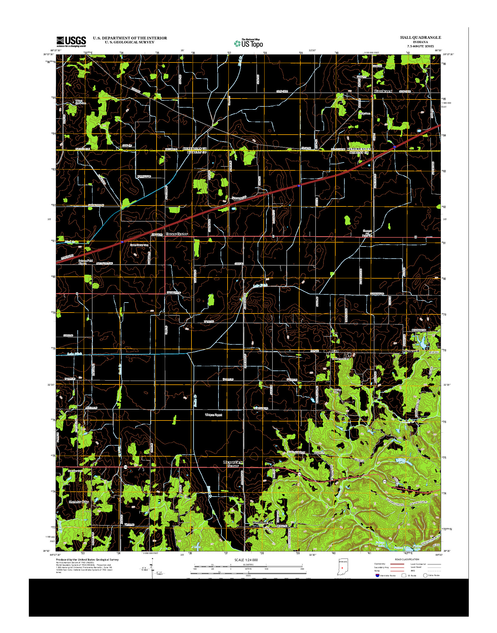 USGS US TOPO 7.5-MINUTE MAP FOR HALL, IN 2013