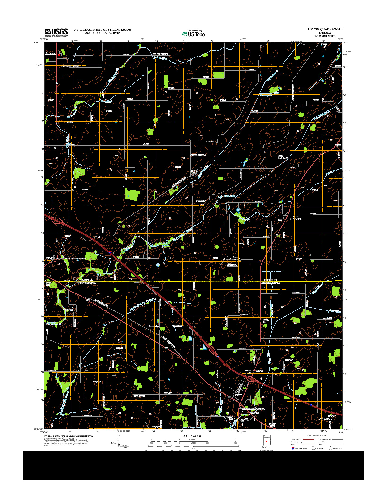 USGS US TOPO 7.5-MINUTE MAP FOR LIZTON, IN 2013