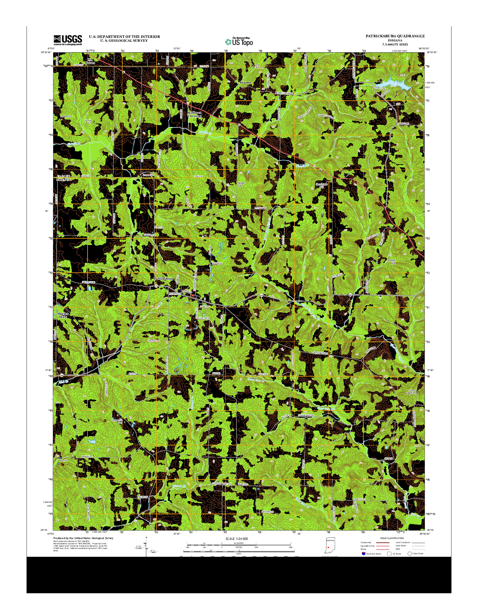 USGS US TOPO 7.5-MINUTE MAP FOR PATRICKSBURG, IN 2013