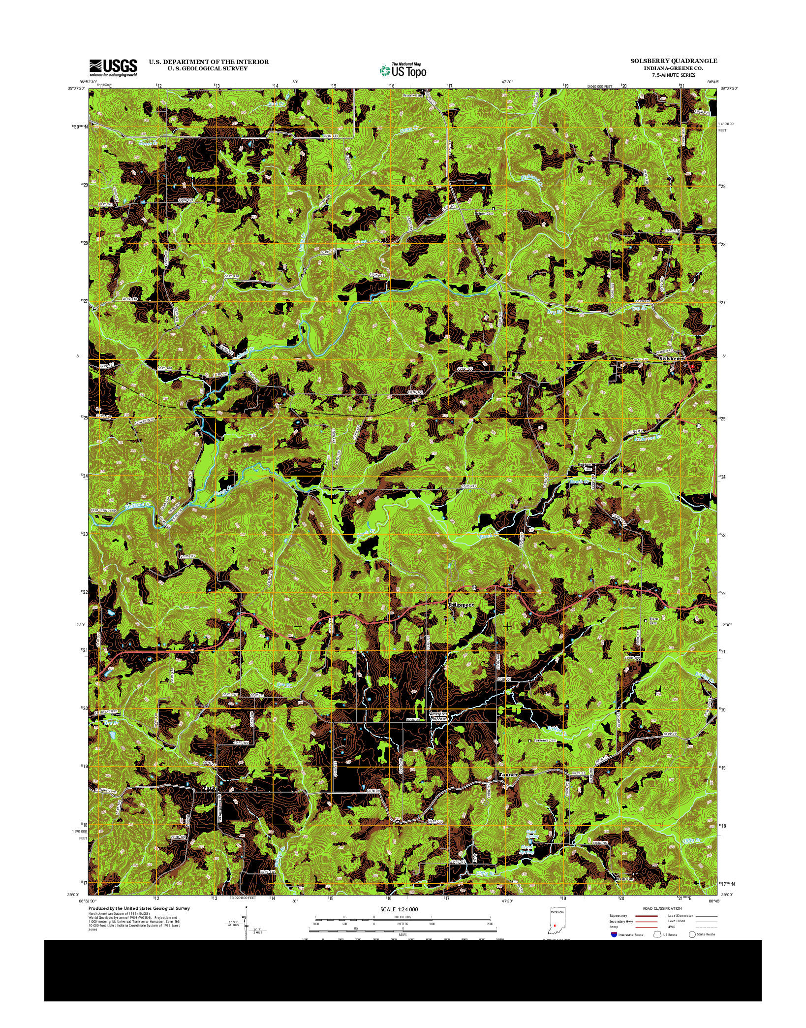 USGS US TOPO 7.5-MINUTE MAP FOR SOLSBERRY, IN 2013
