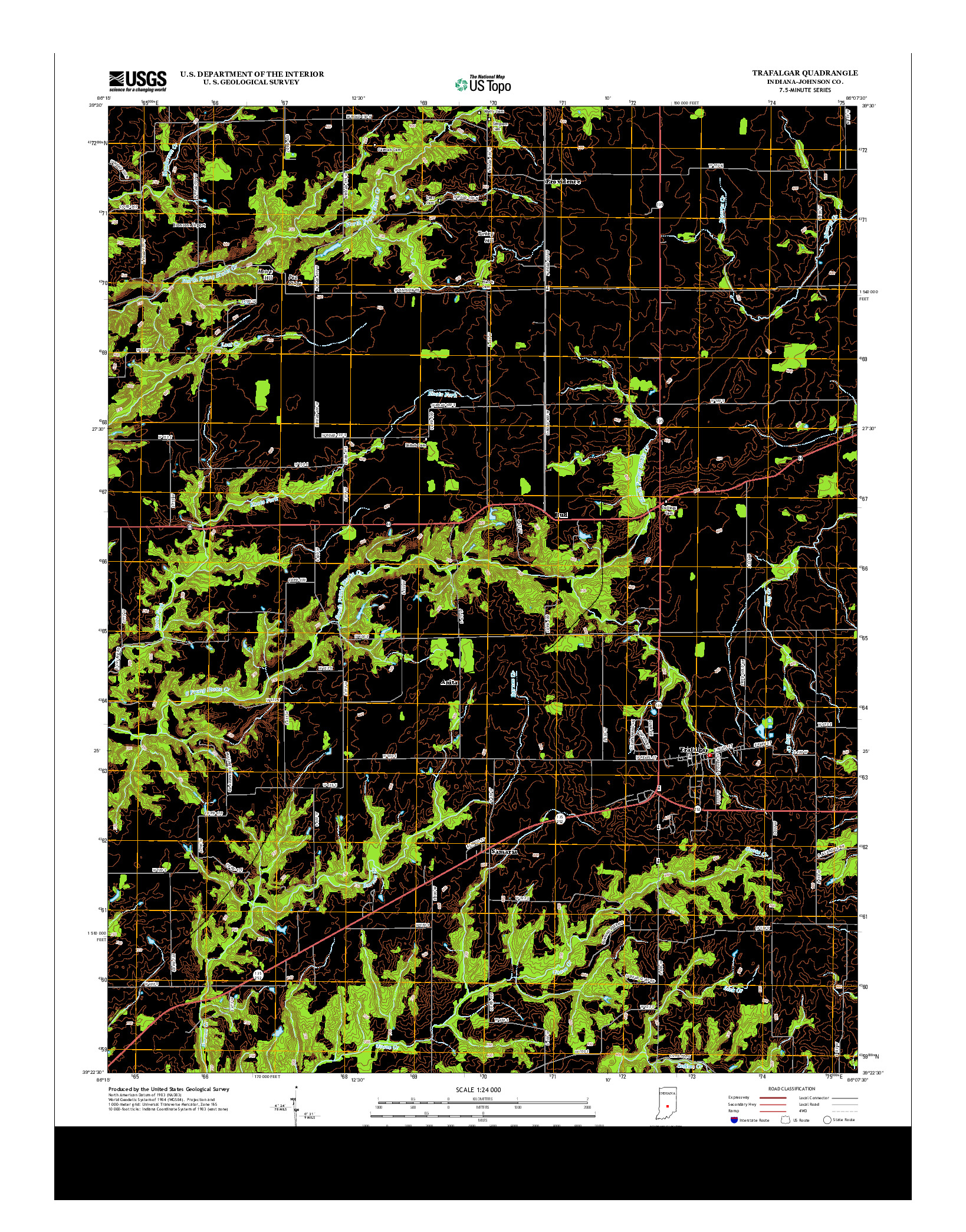 USGS US TOPO 7.5-MINUTE MAP FOR TRAFALGAR, IN 2013