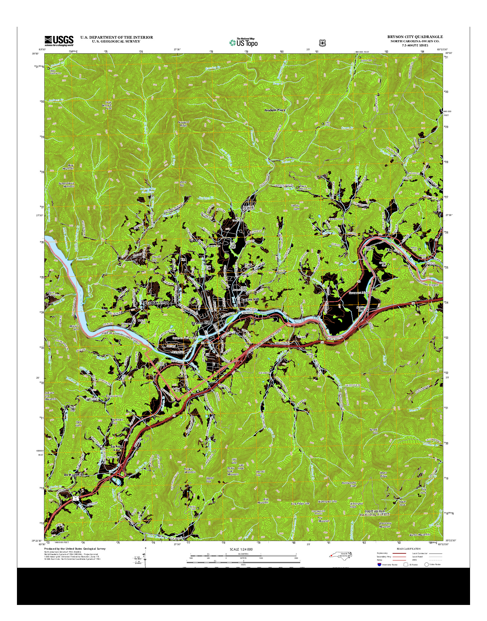 USGS US TOPO 7.5-MINUTE MAP FOR BRYSON CITY, NC 2013