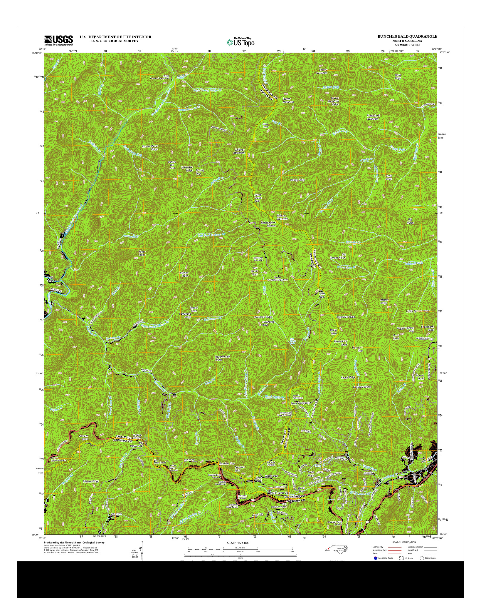 USGS US TOPO 7.5-MINUTE MAP FOR BUNCHES BALD, NC 2013