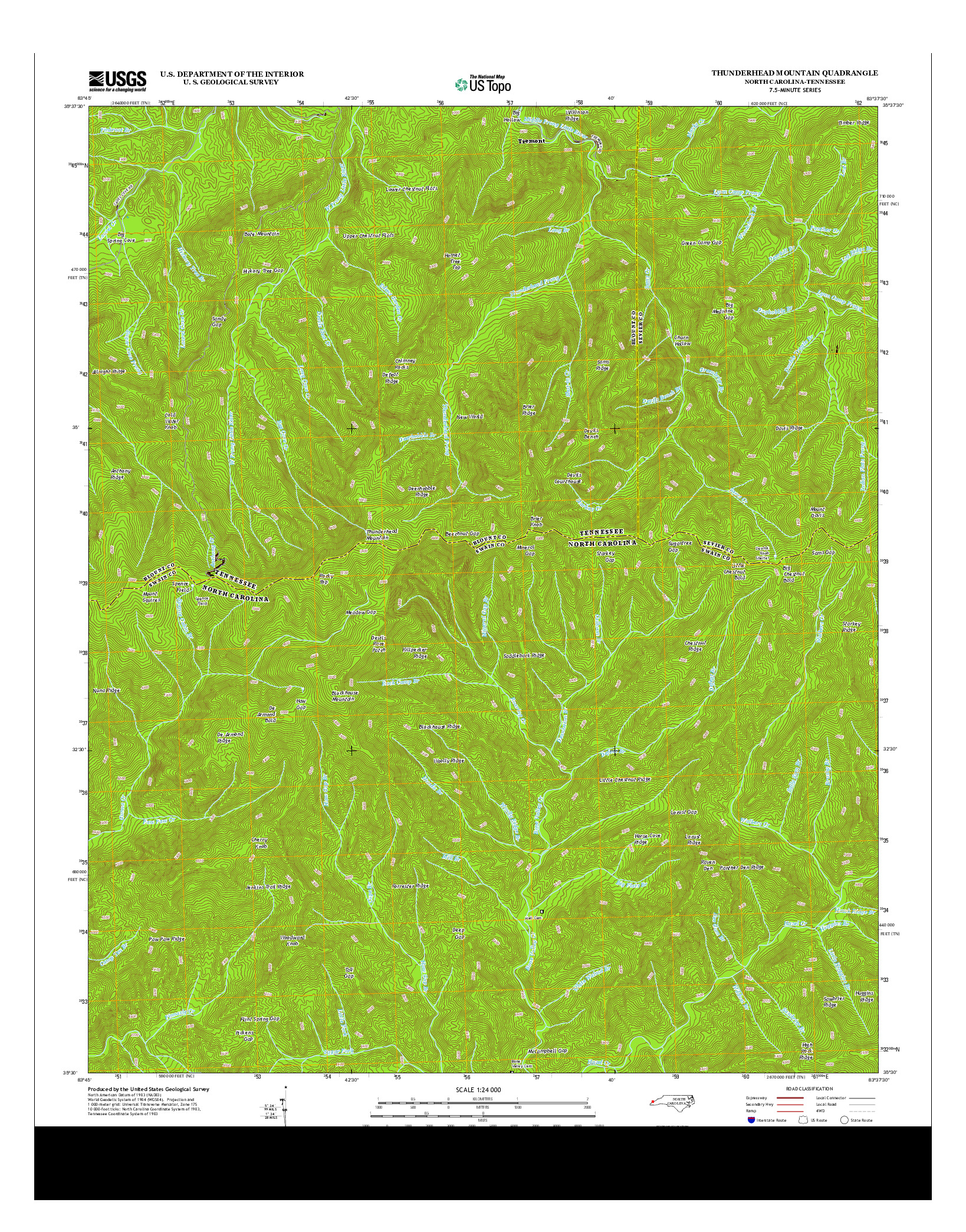 USGS US TOPO 7.5-MINUTE MAP FOR THUNDERHEAD MOUNTAIN, NC-TN 2013