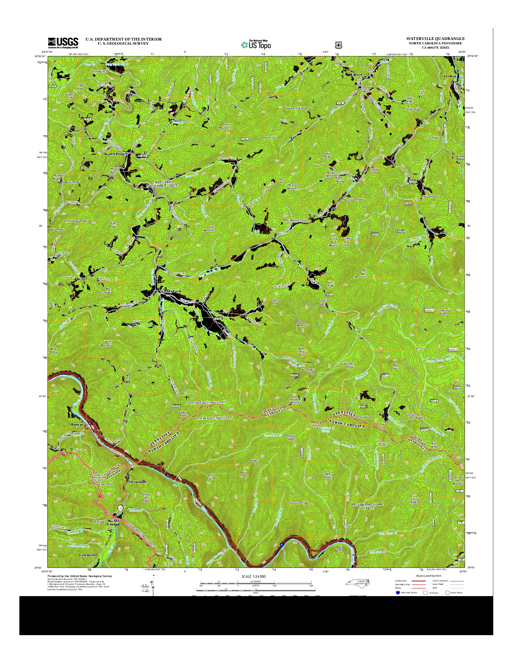 USGS US TOPO 7.5-MINUTE MAP FOR WATERVILLE, NC-TN 2013