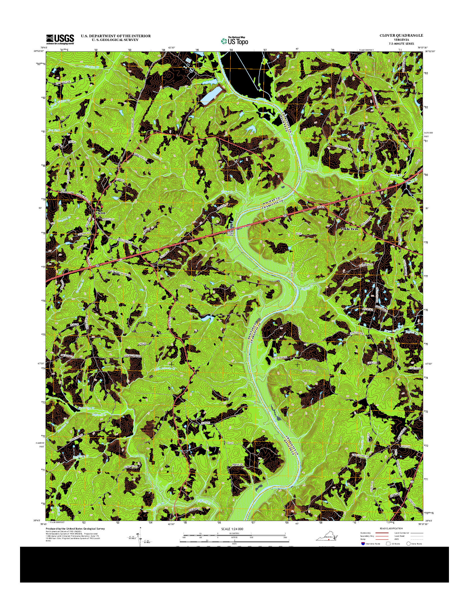 USGS US TOPO 7.5-MINUTE MAP FOR CLOVER, VA 2013