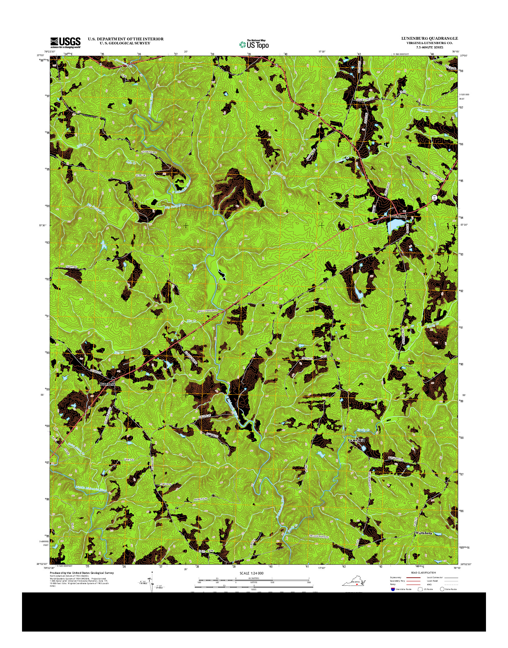 USGS US TOPO 7.5-MINUTE MAP FOR LUNENBURG, VA 2013