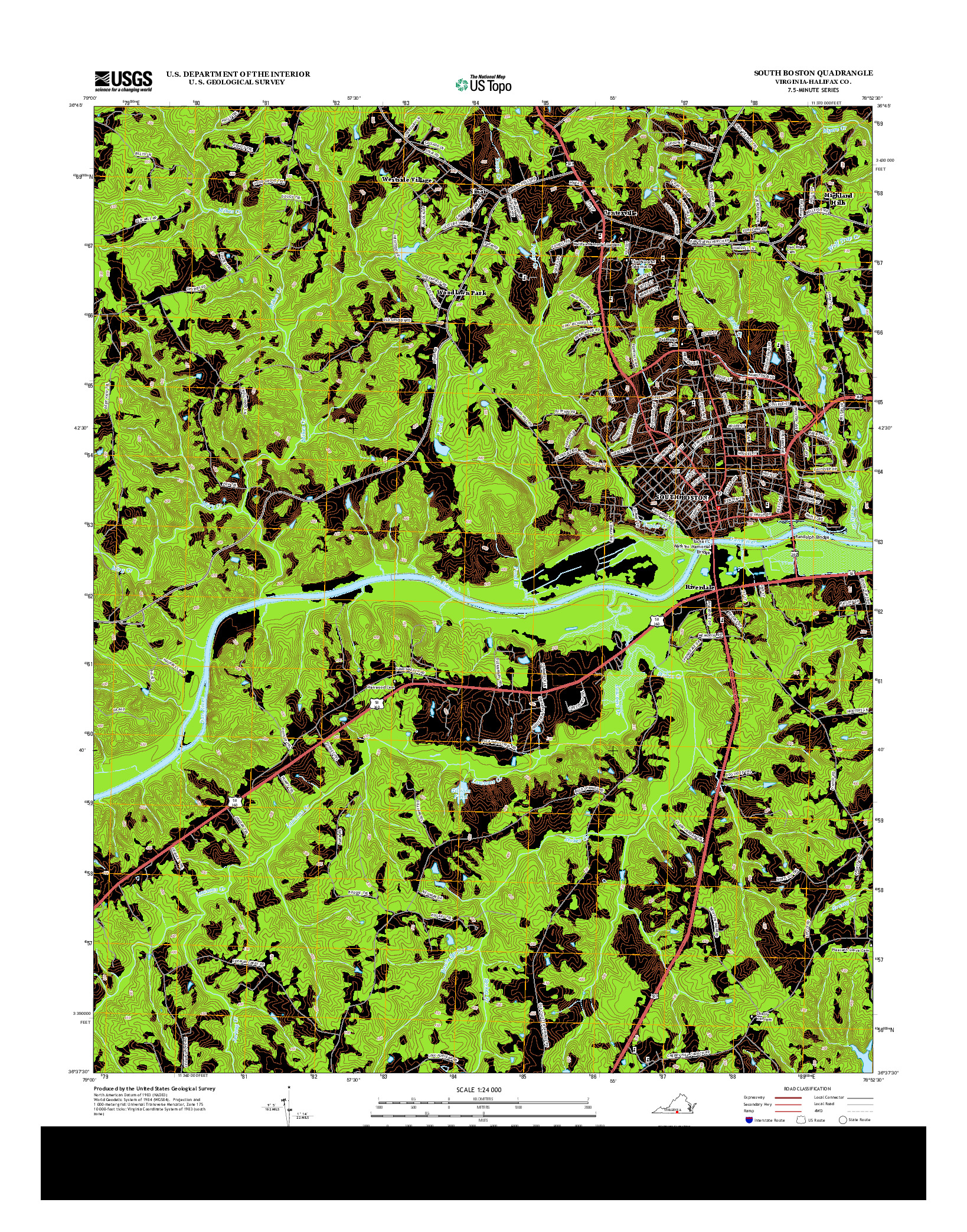 USGS US TOPO 7.5-MINUTE MAP FOR SOUTH BOSTON, VA 2013