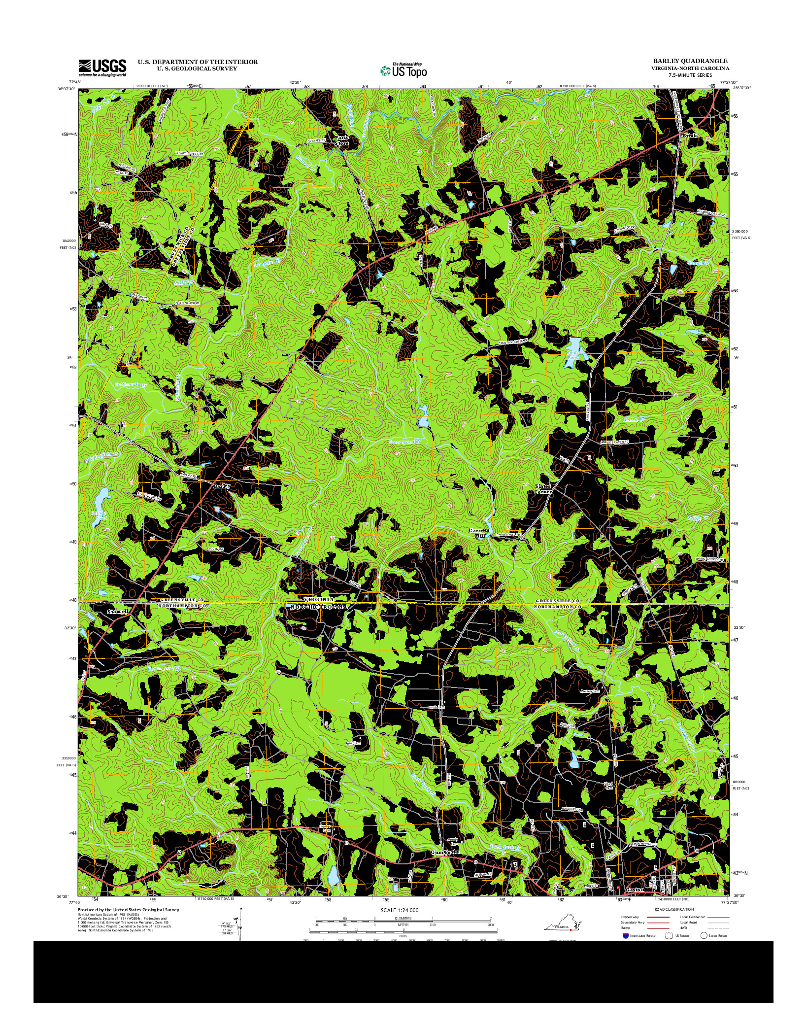 USGS US TOPO 7.5-MINUTE MAP FOR BARLEY, VA-NC 2013