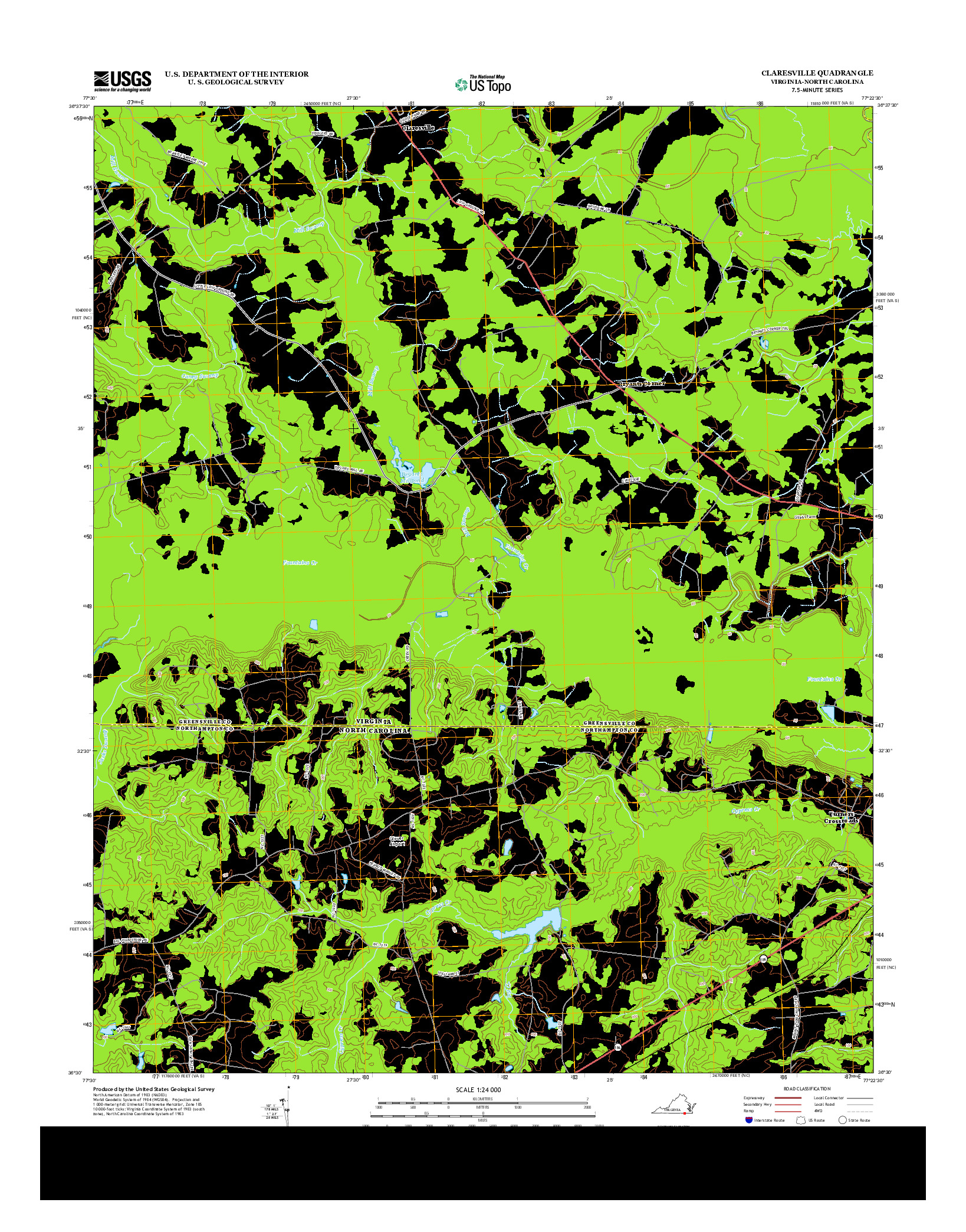 USGS US TOPO 7.5-MINUTE MAP FOR CLARESVILLE, VA-NC 2013