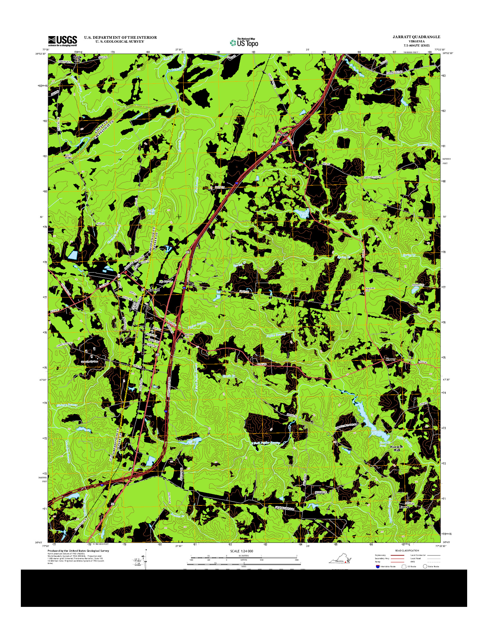 USGS US TOPO 7.5-MINUTE MAP FOR JARRATT, VA 2013