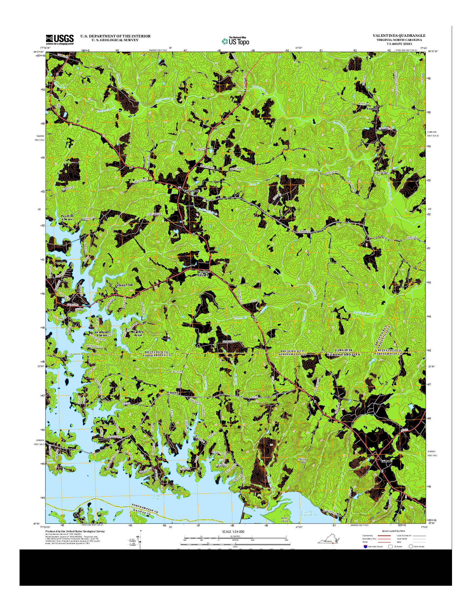 USGS US TOPO 7.5-MINUTE MAP FOR VALENTINES, VA-NC 2013