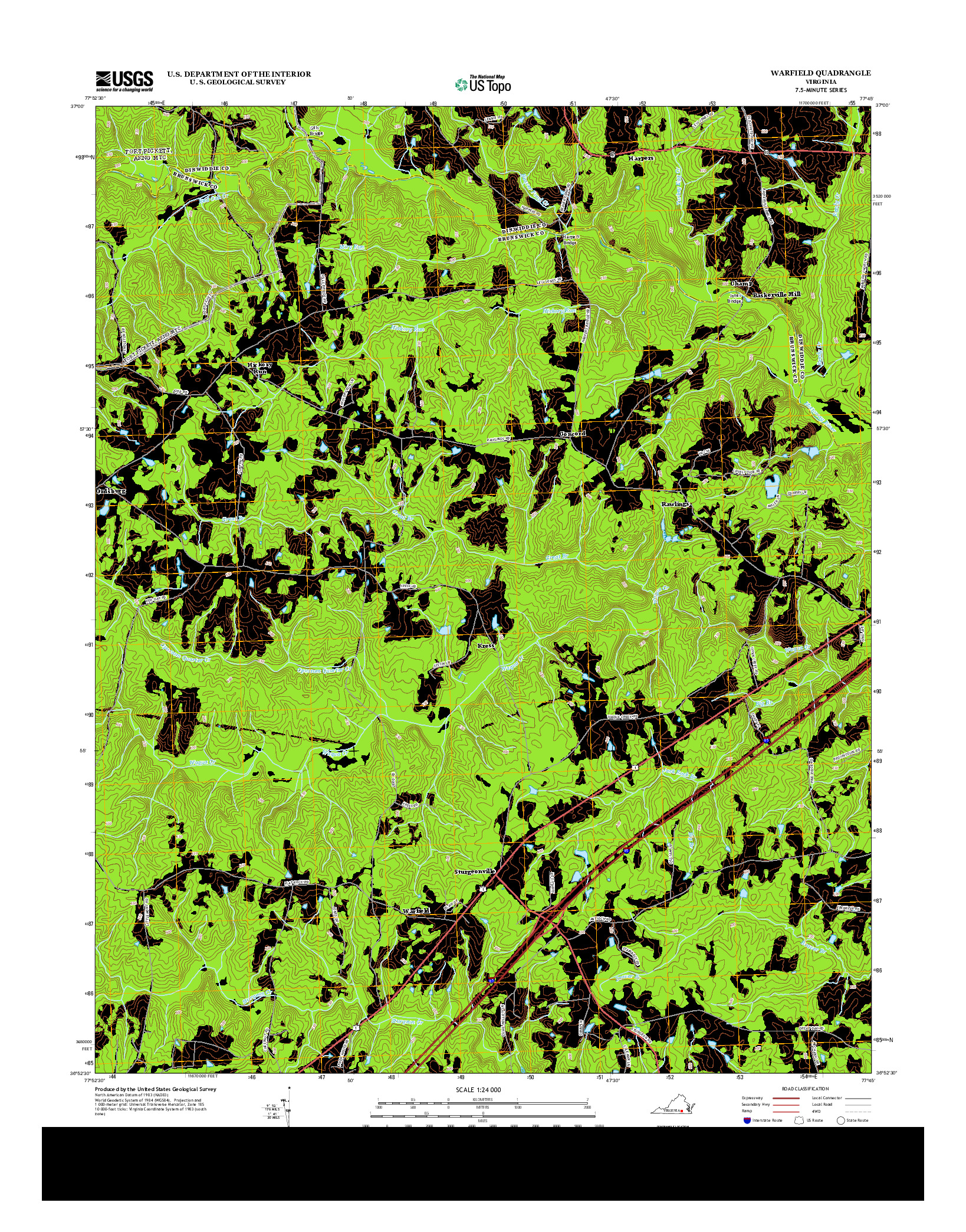 USGS US TOPO 7.5-MINUTE MAP FOR WARFIELD, VA 2013