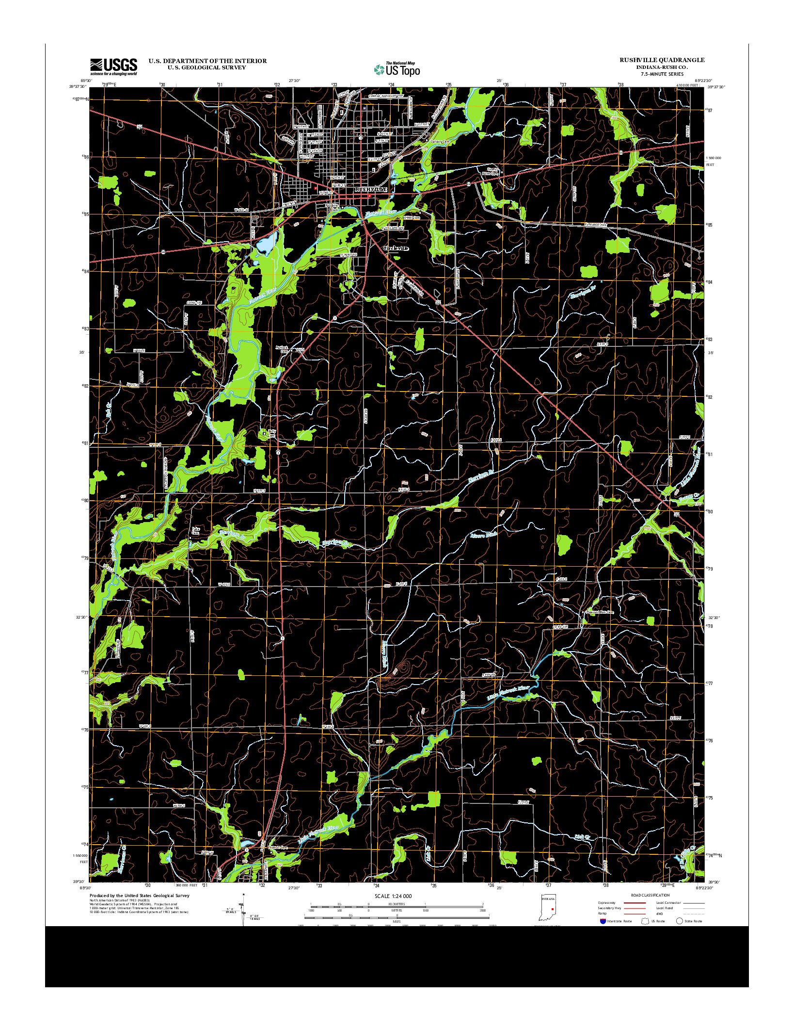 USGS US TOPO 7.5-MINUTE MAP FOR RUSHVILLE, IN 2013