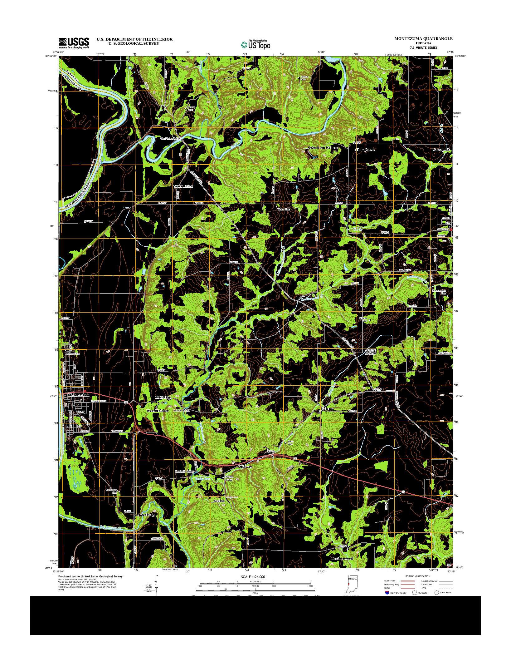 USGS US TOPO 7.5-MINUTE MAP FOR MONTEZUMA, IN 2013