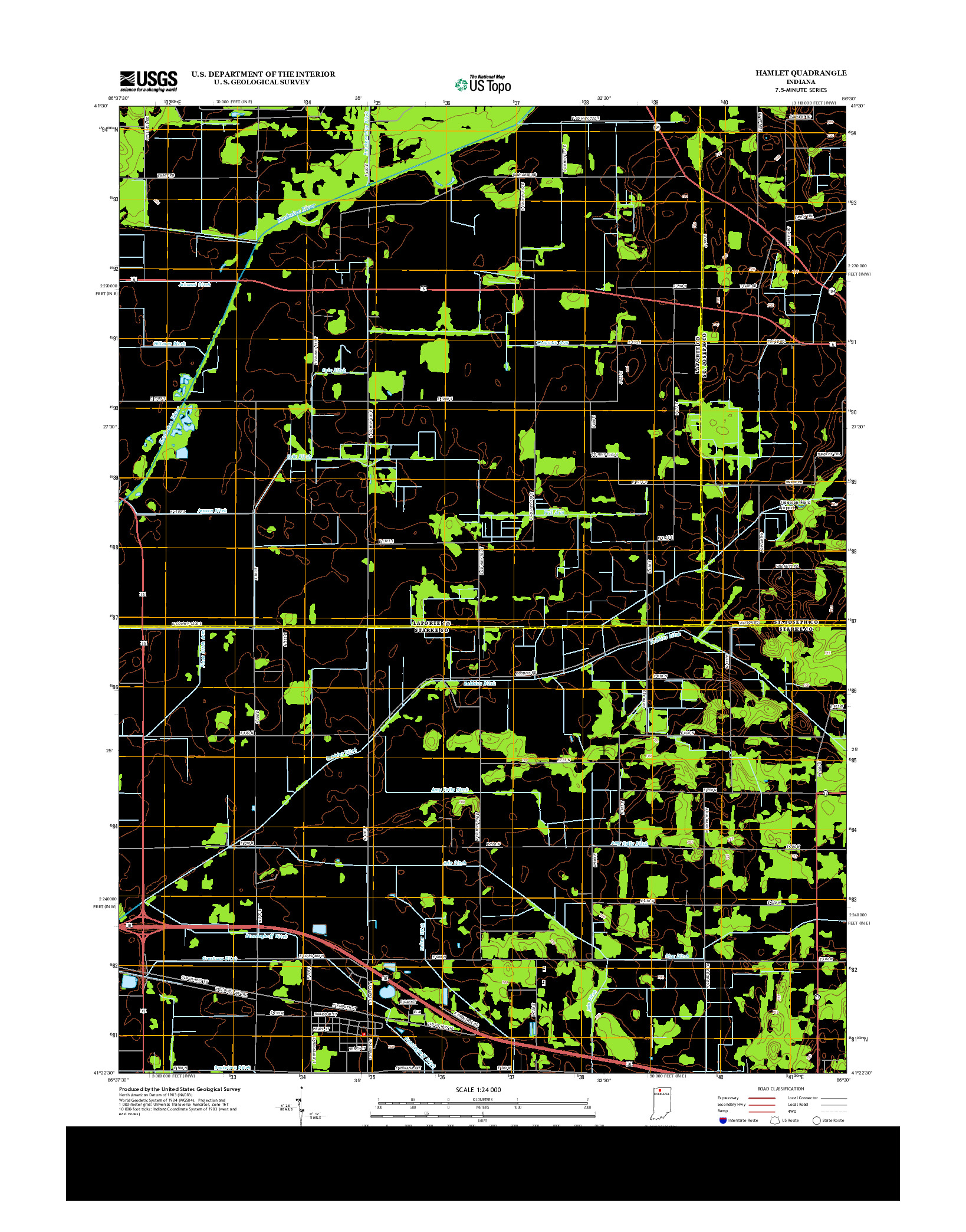 USGS US TOPO 7.5-MINUTE MAP FOR HAMLET, IN 2013