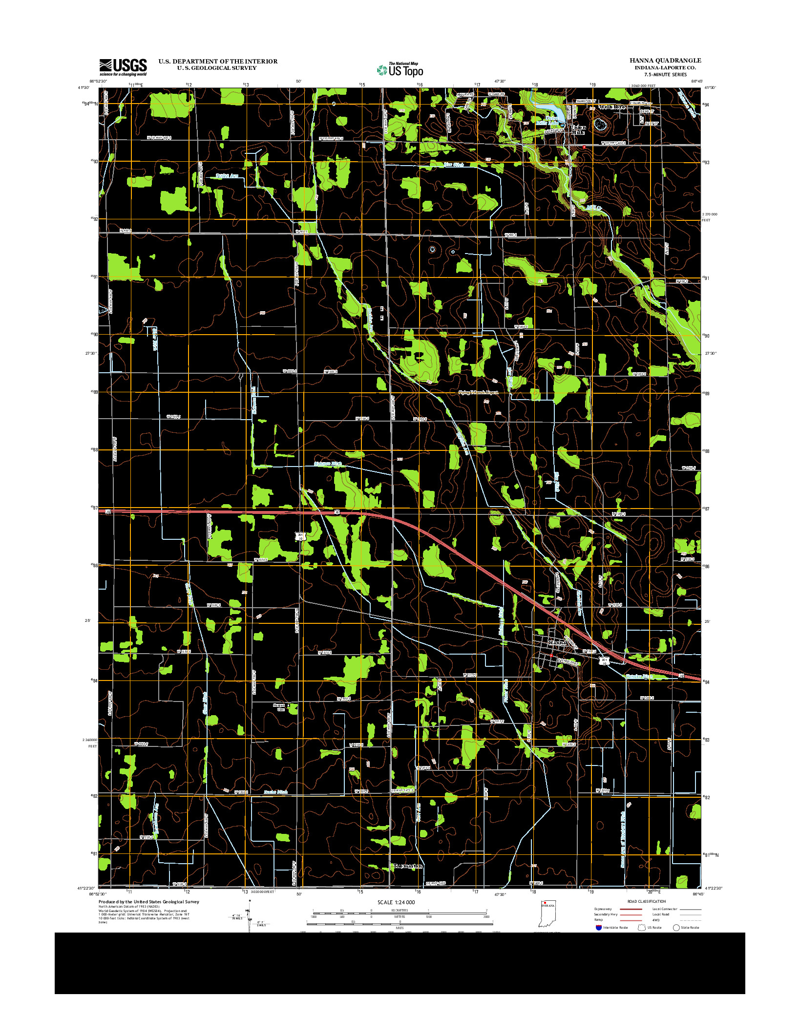 USGS US TOPO 7.5-MINUTE MAP FOR HANNA, IN 2013