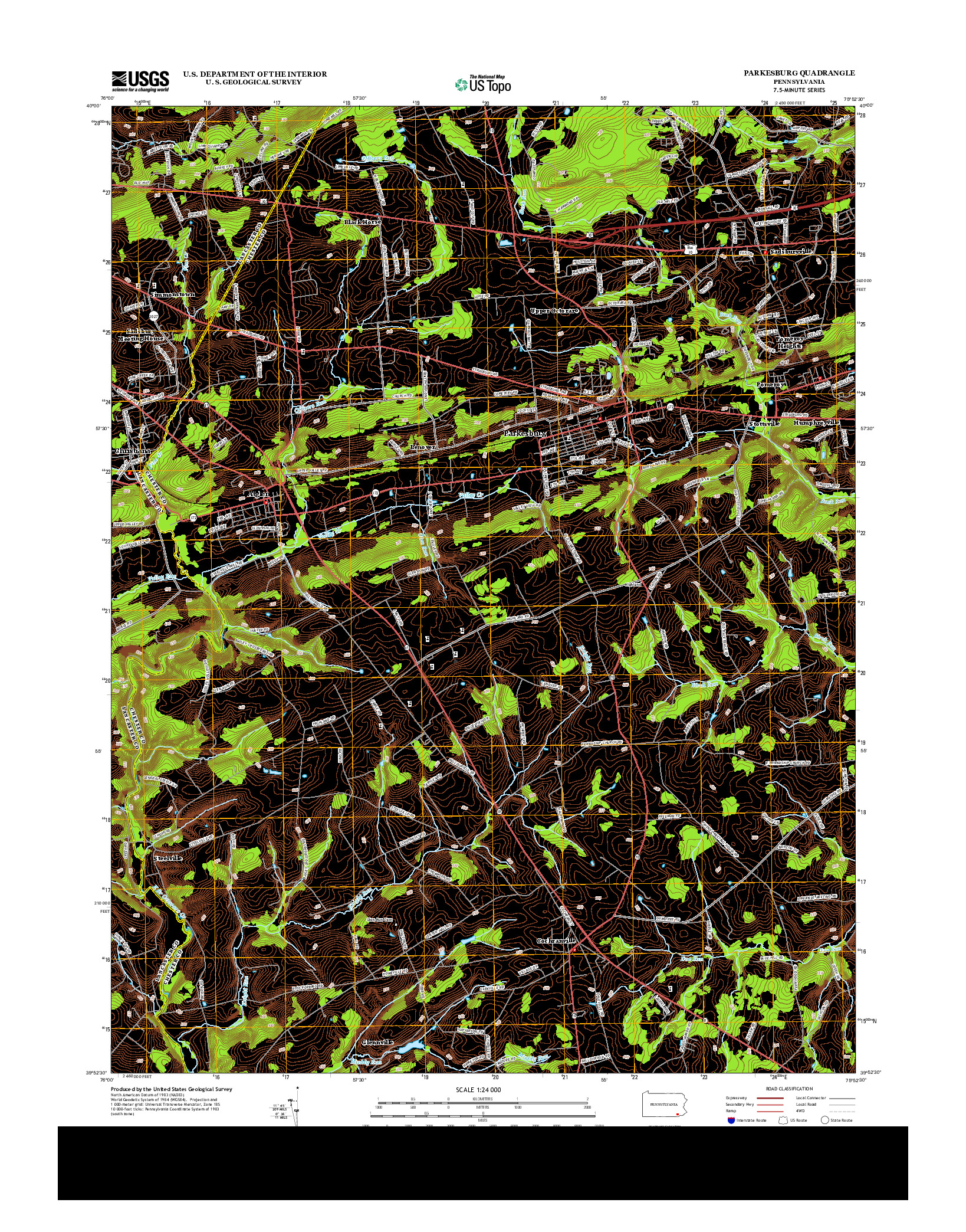 USGS US TOPO 7.5-MINUTE MAP FOR PARKESBURG, PA 2013