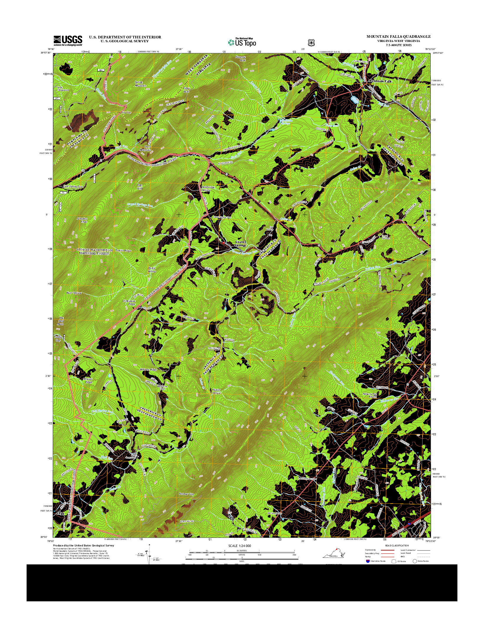 USGS US TOPO 7.5-MINUTE MAP FOR MOUNTAIN FALLS, VA-WV 2013