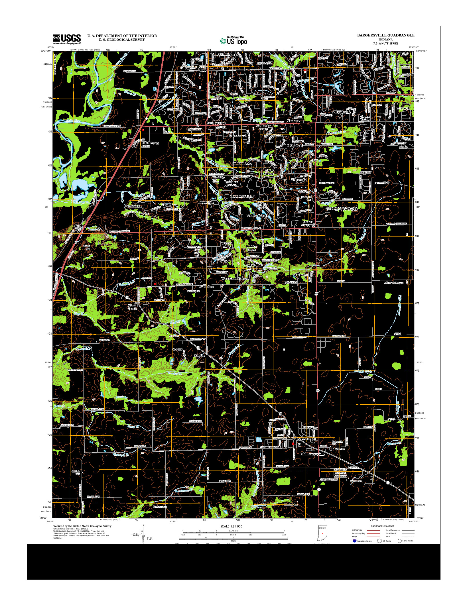 USGS US TOPO 7.5-MINUTE MAP FOR BARGERSVILLE, IN 2013