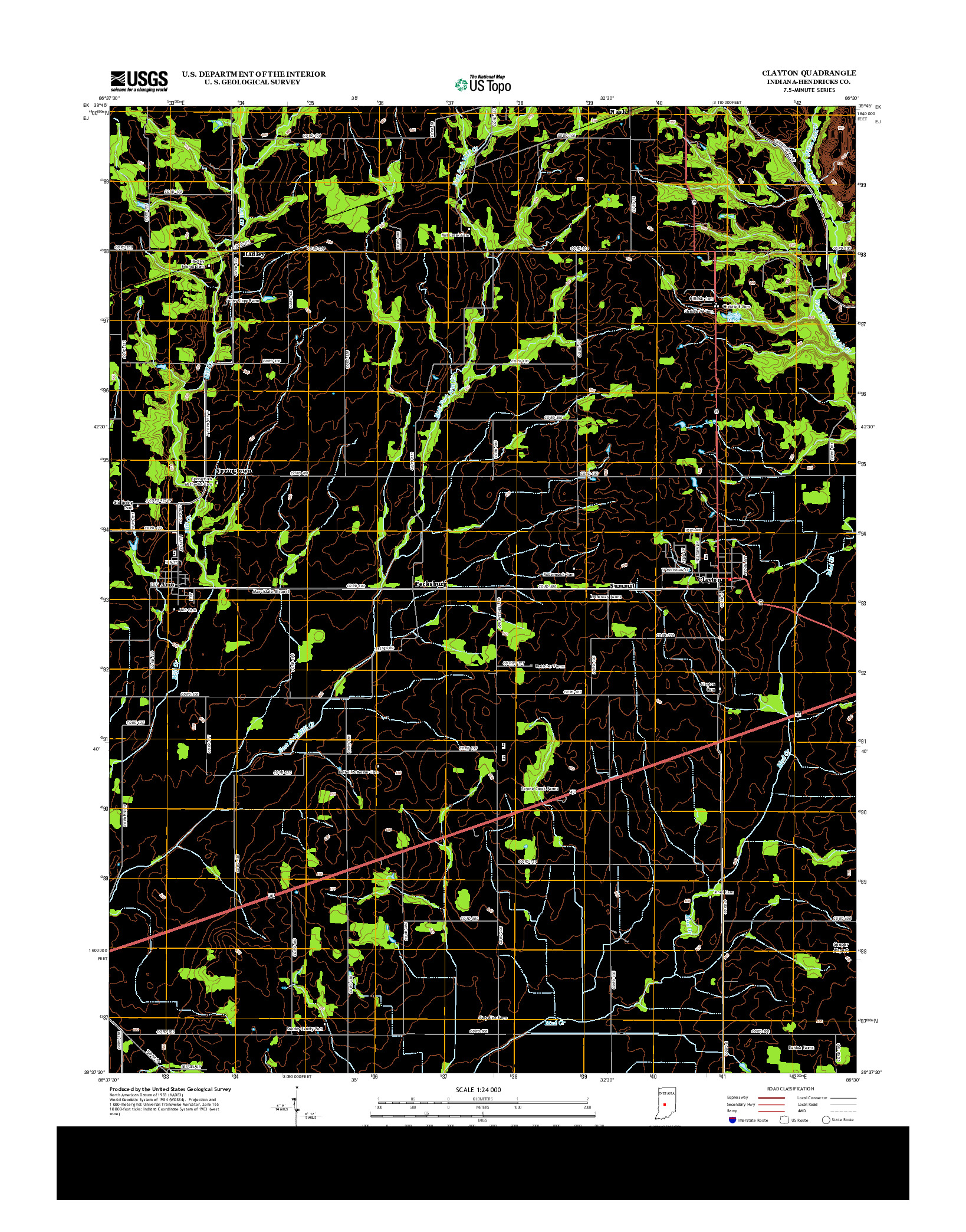 USGS US TOPO 7.5-MINUTE MAP FOR CLAYTON, IN 2013