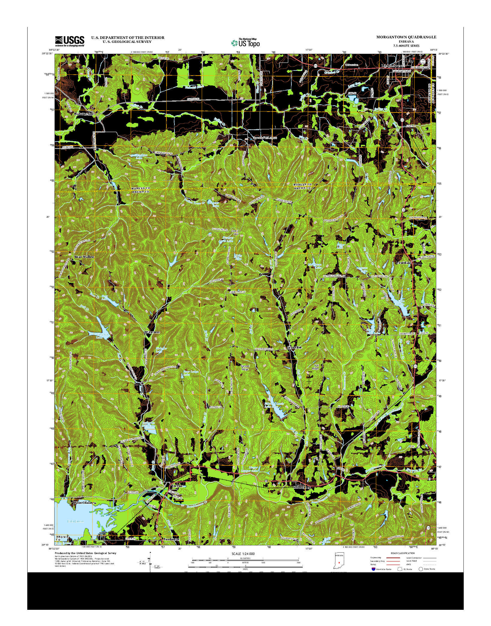 USGS US TOPO 7.5-MINUTE MAP FOR MORGANTOWN, IN 2013