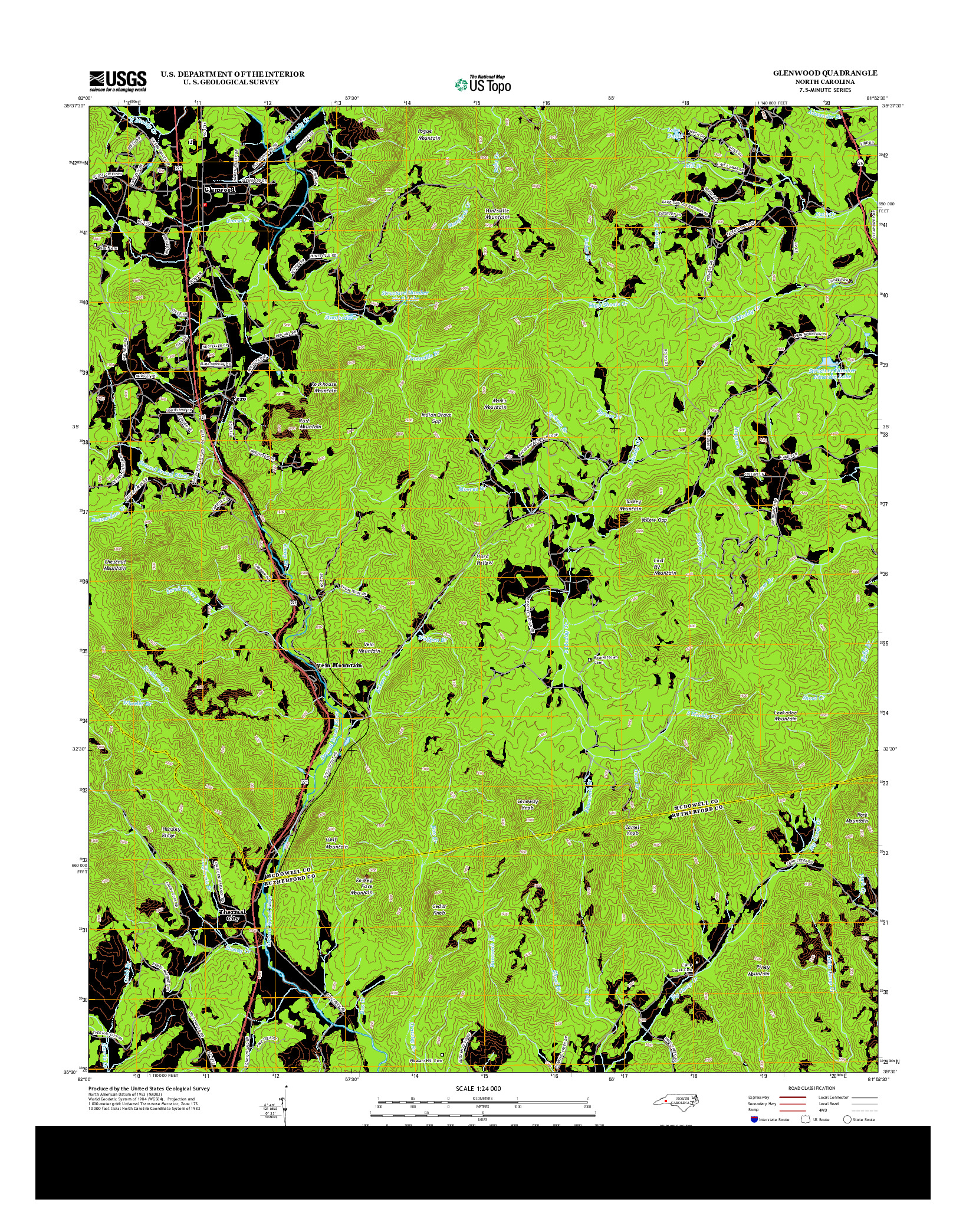 USGS US TOPO 7.5-MINUTE MAP FOR GLENWOOD, NC 2013