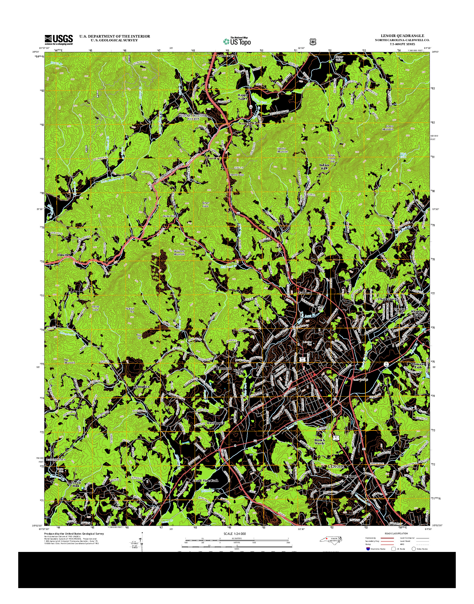 USGS US TOPO 7.5-MINUTE MAP FOR LENOIR, NC 2013