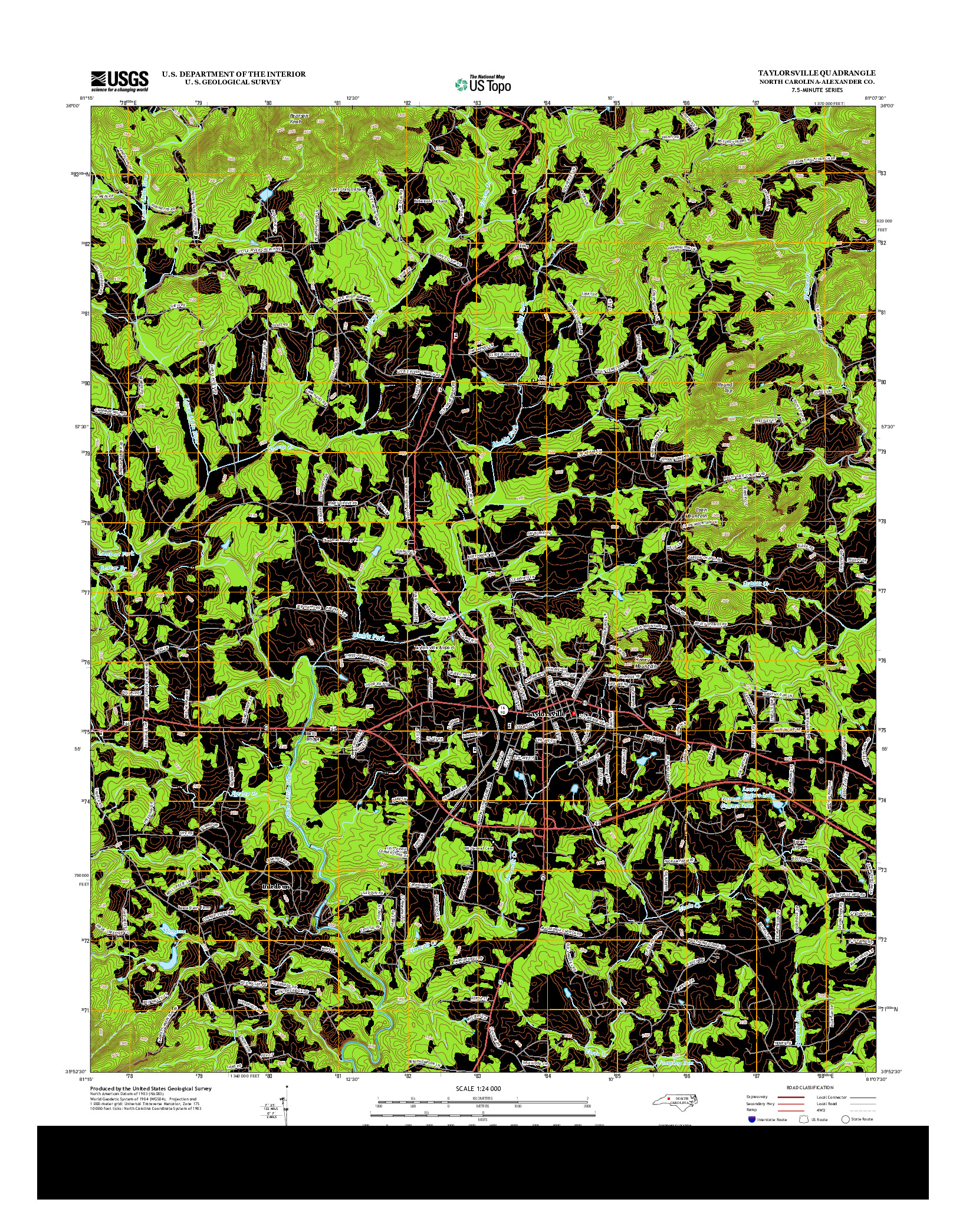 USGS US TOPO 7.5-MINUTE MAP FOR TAYLORSVILLE, NC 2013