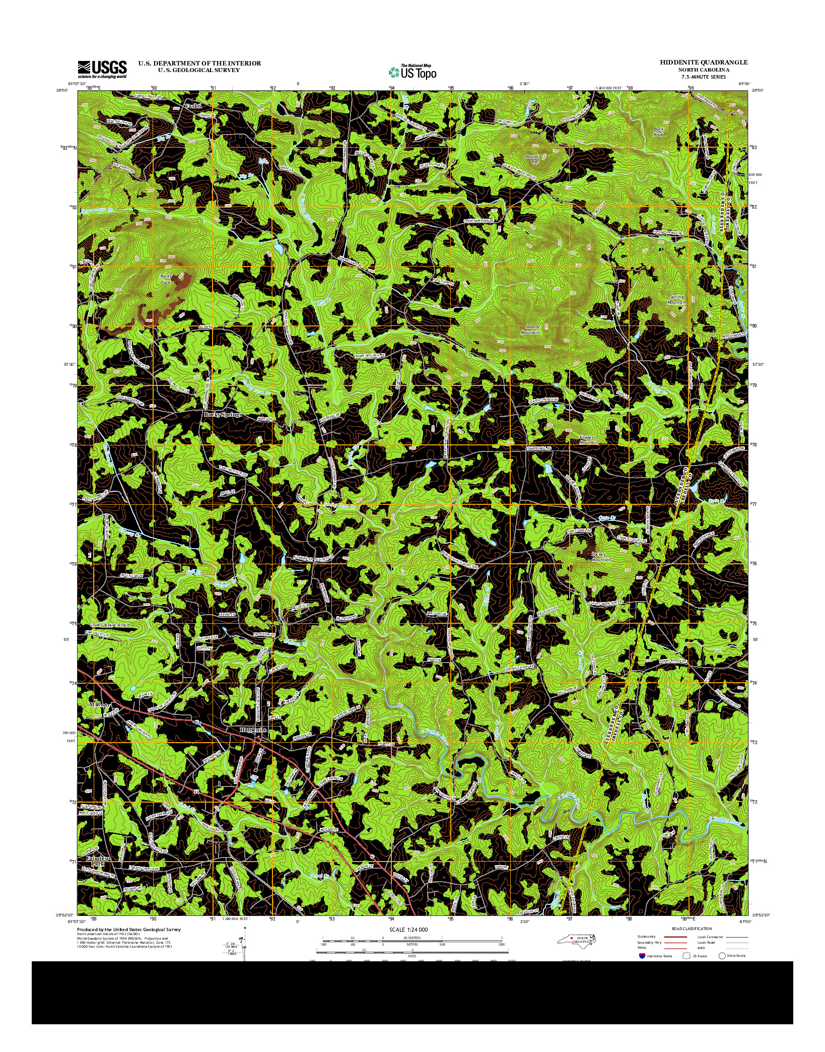 USGS US TOPO 7.5-MINUTE MAP FOR HIDDENITE, NC 2013