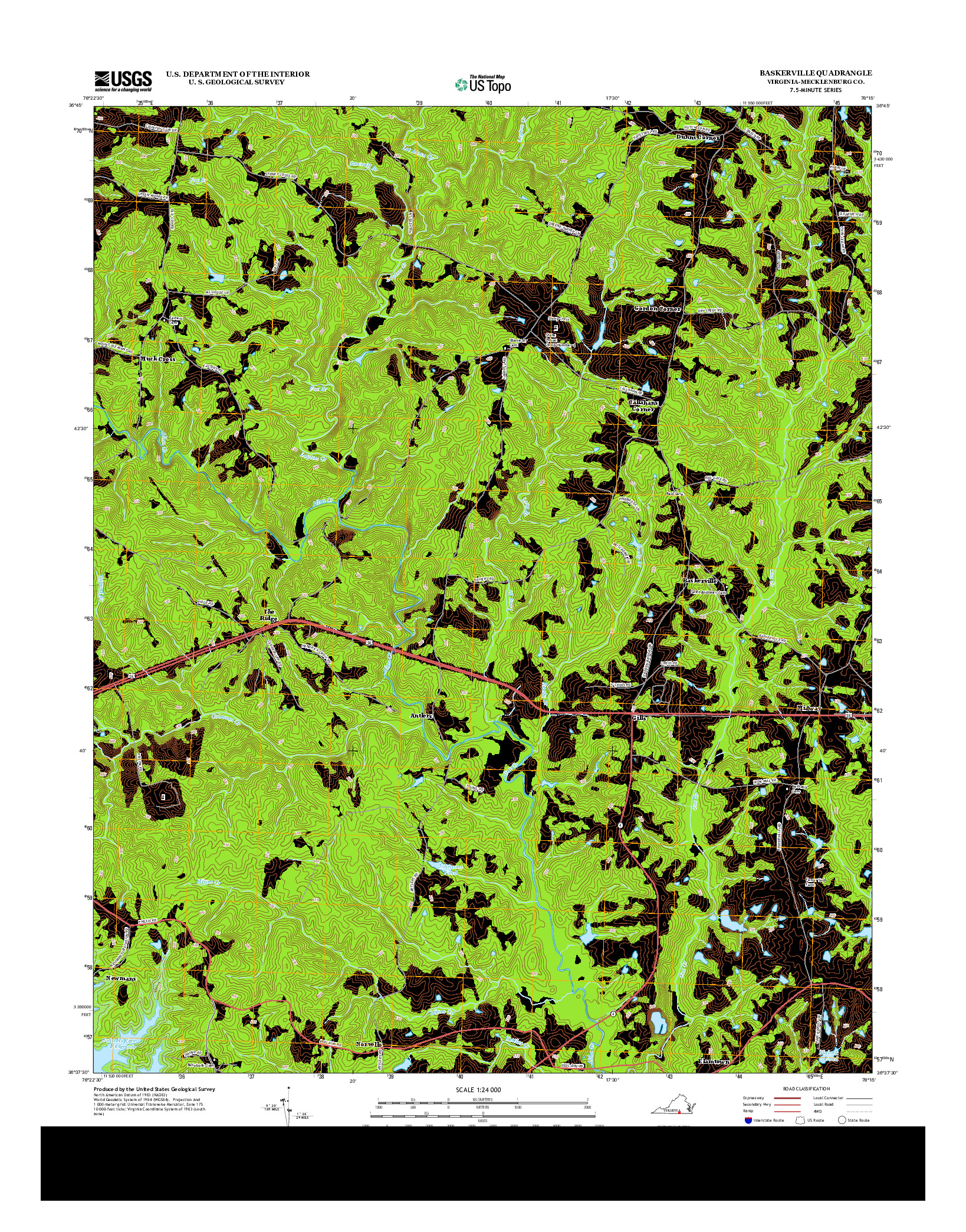 USGS US TOPO 7.5-MINUTE MAP FOR BASKERVILLE, VA 2013