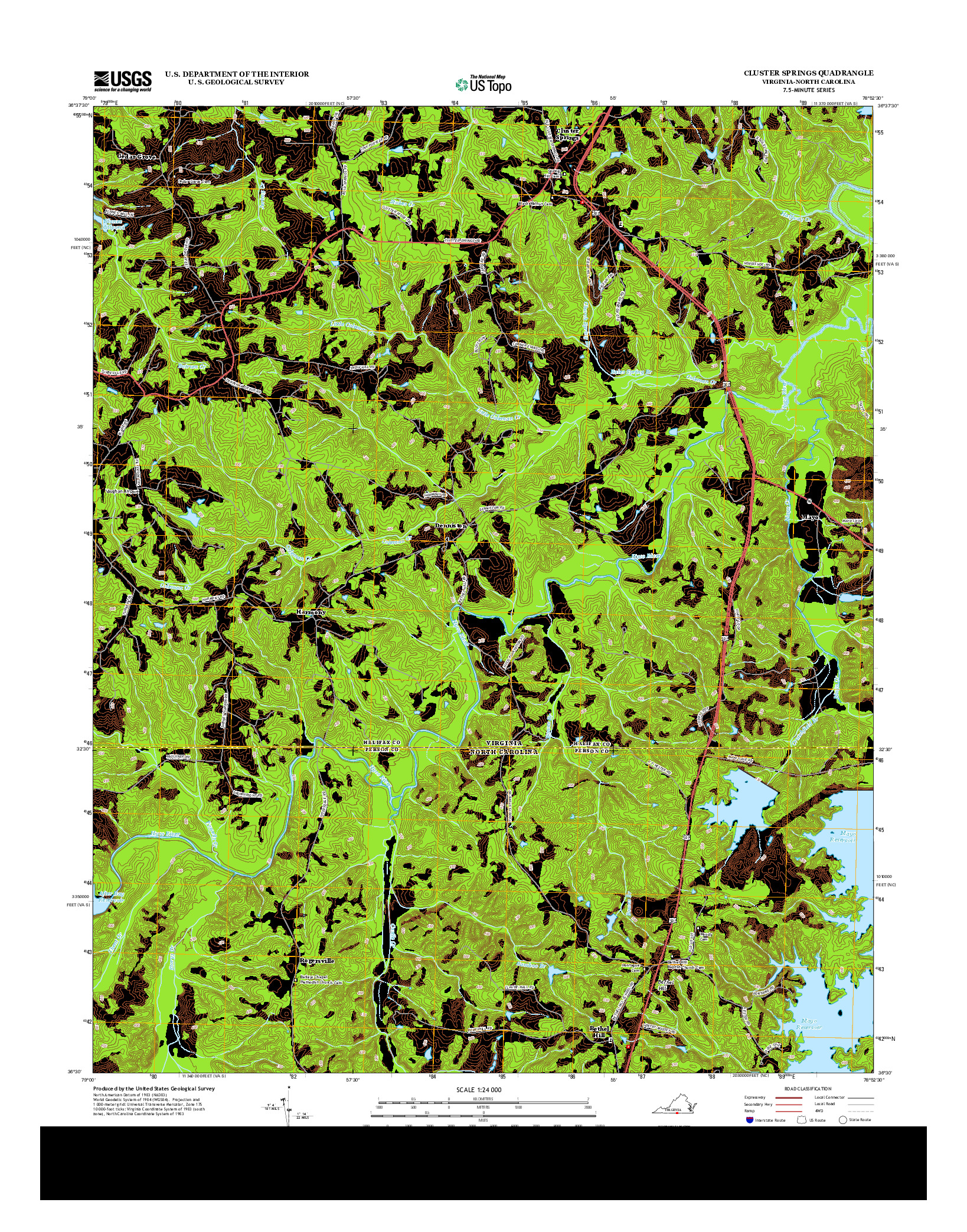 USGS US TOPO 7.5-MINUTE MAP FOR CLUSTER SPRINGS, VA-NC 2013