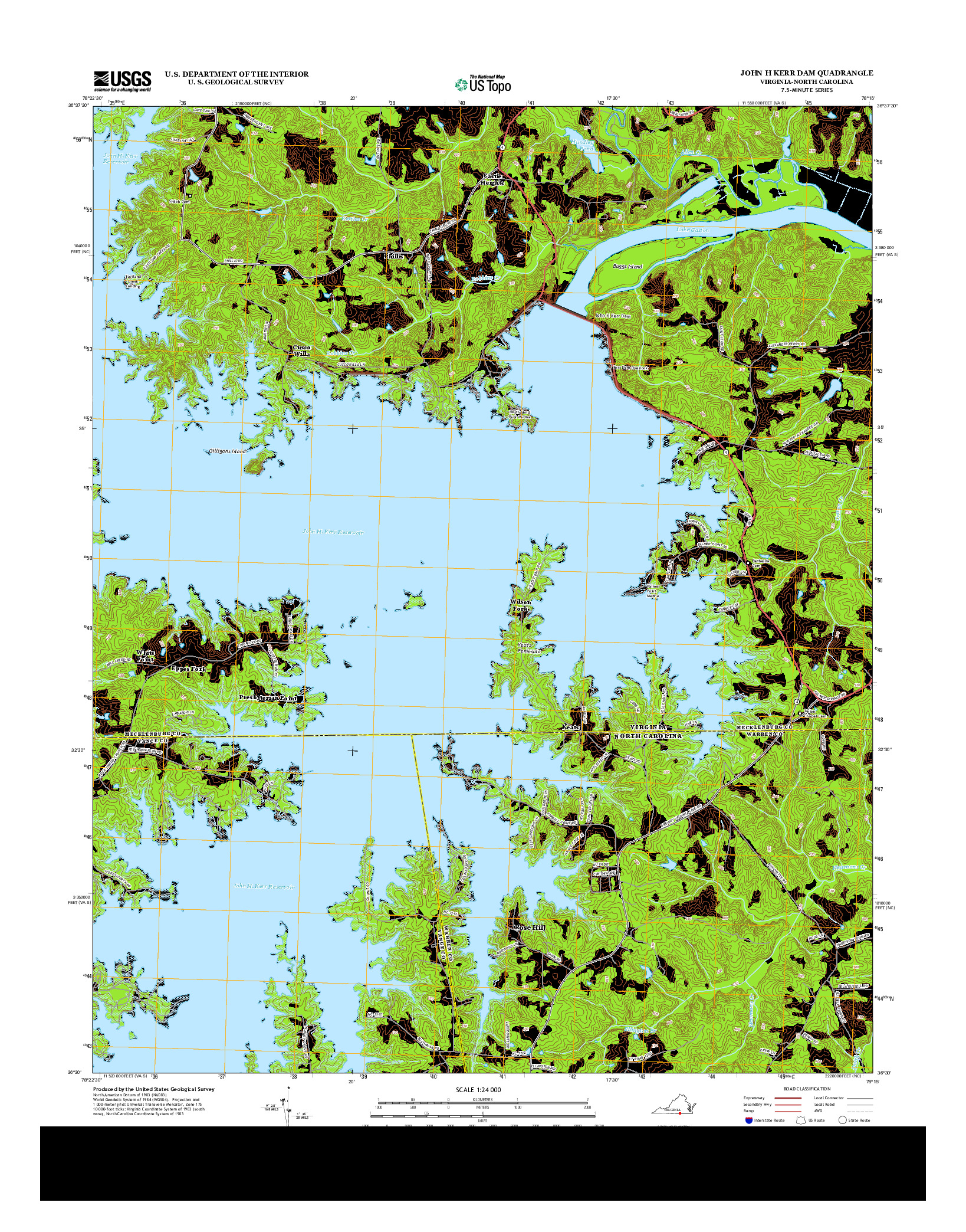 USGS US TOPO 7.5-MINUTE MAP FOR JOHN H KERR DAM, VA-NC 2013