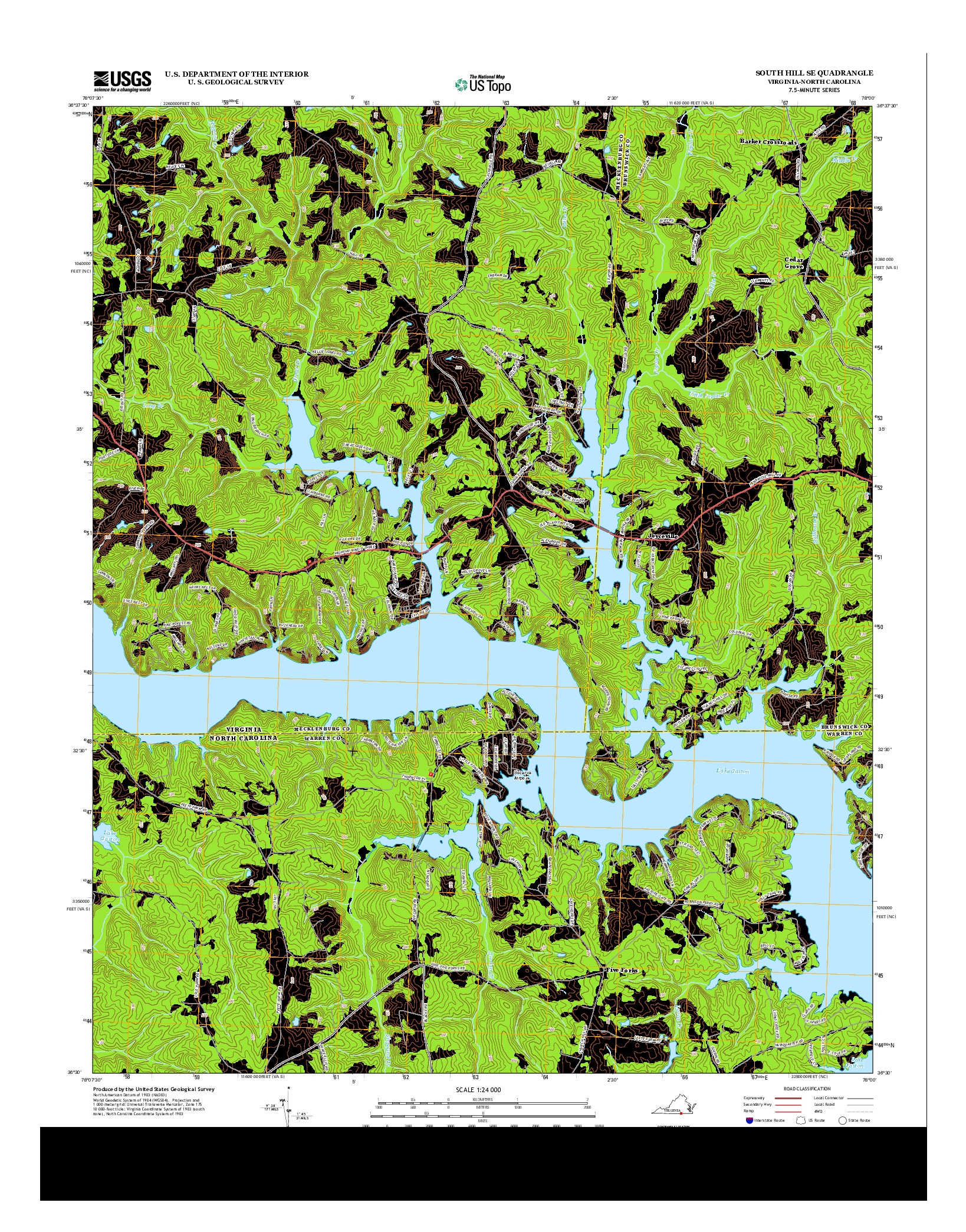 USGS US TOPO 7.5-MINUTE MAP FOR SOUTH HILL SE, VA-NC 2013