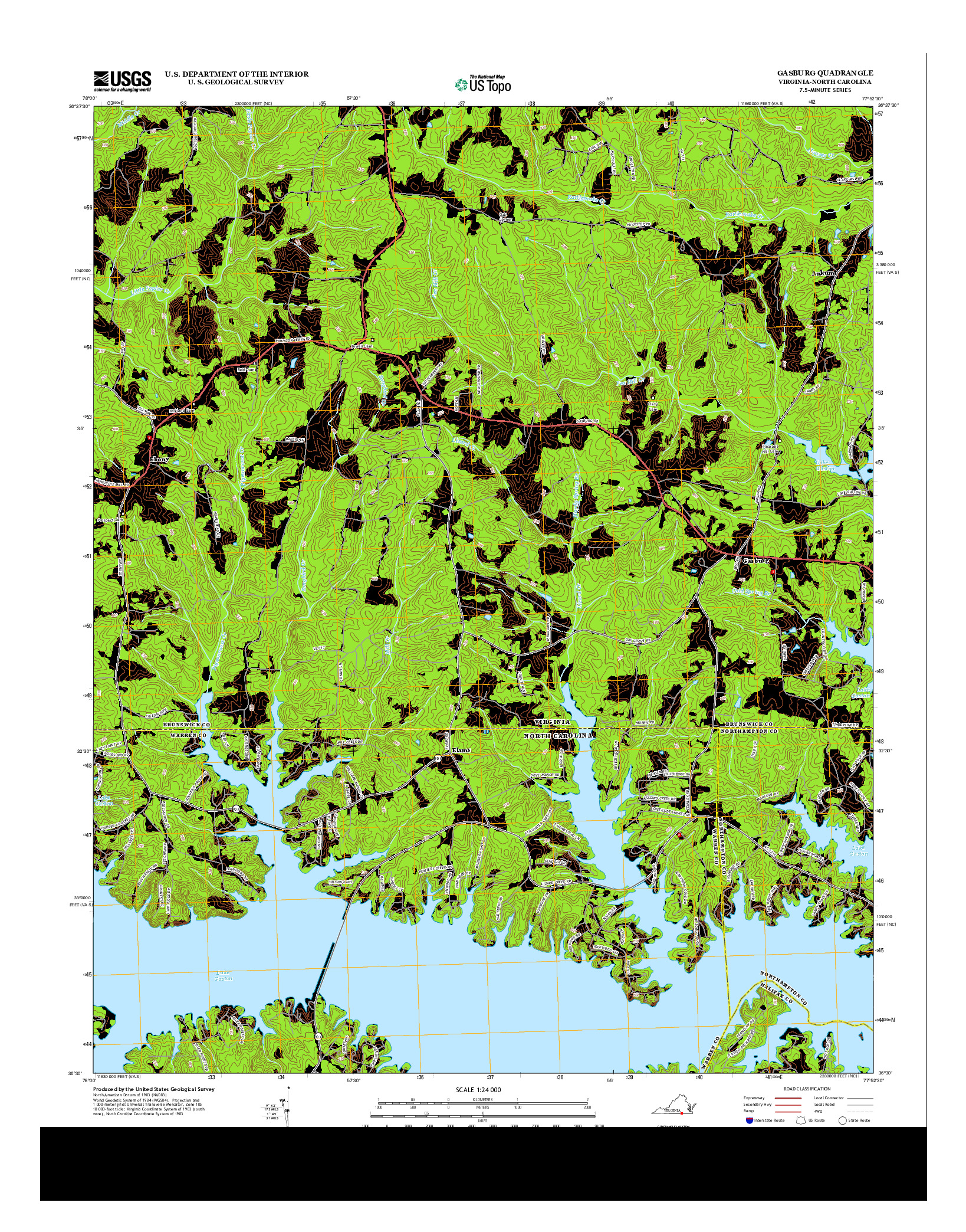 USGS US TOPO 7.5-MINUTE MAP FOR GASBURG, VA-NC 2013