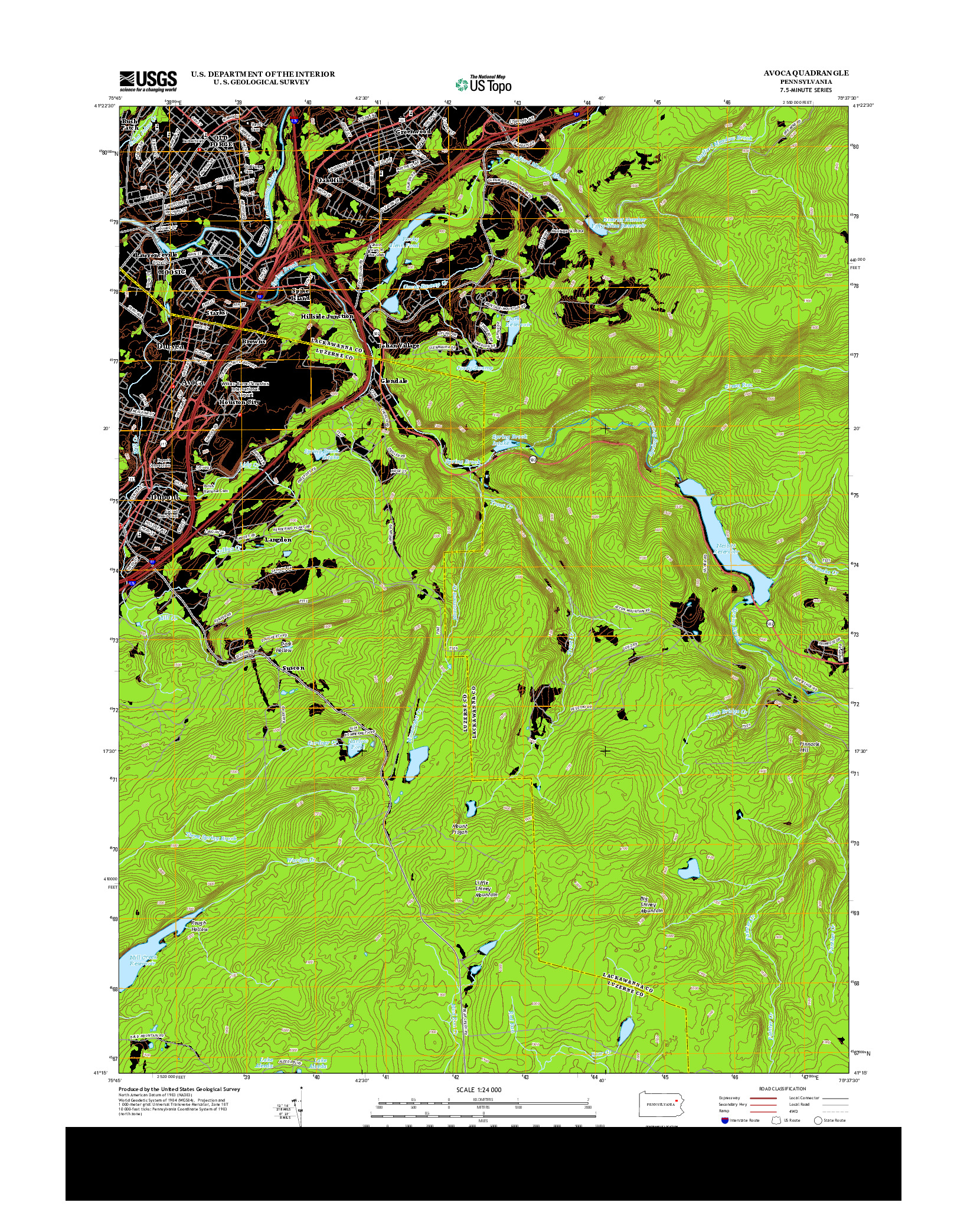 USGS US TOPO 7.5-MINUTE MAP FOR AVOCA, PA 2013