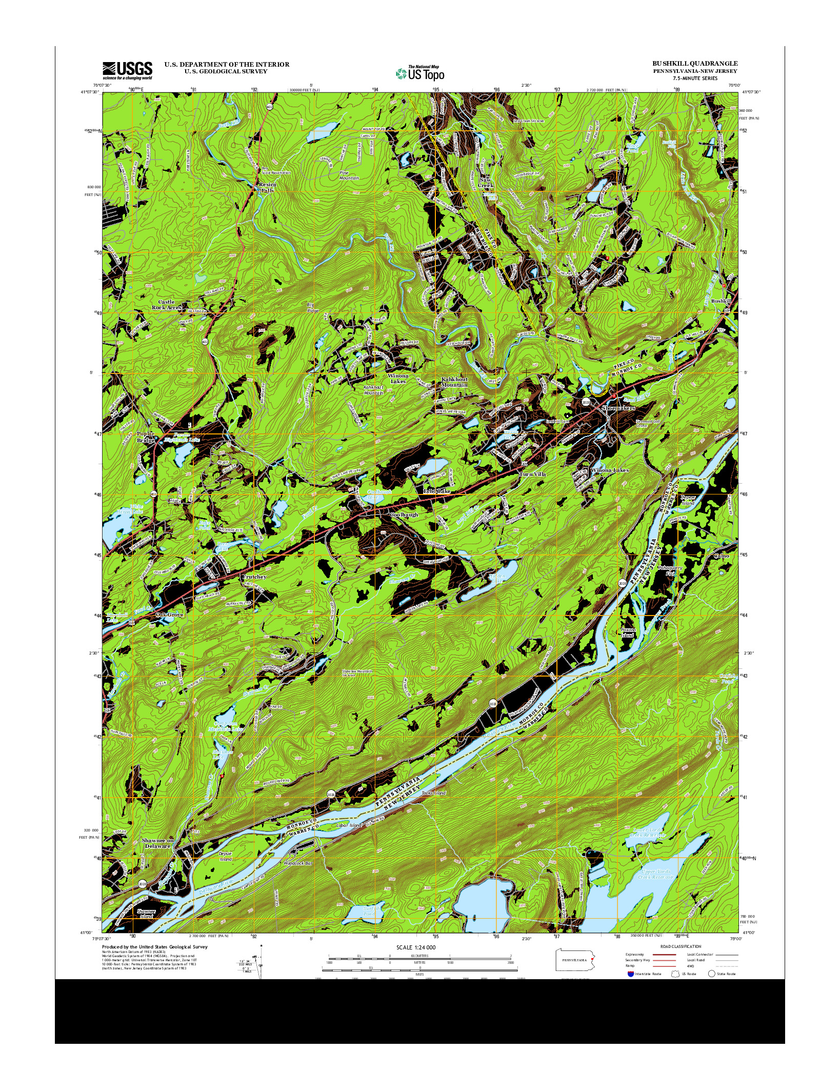 USGS US TOPO 7.5-MINUTE MAP FOR BUSHKILL, PA-NJ 2013