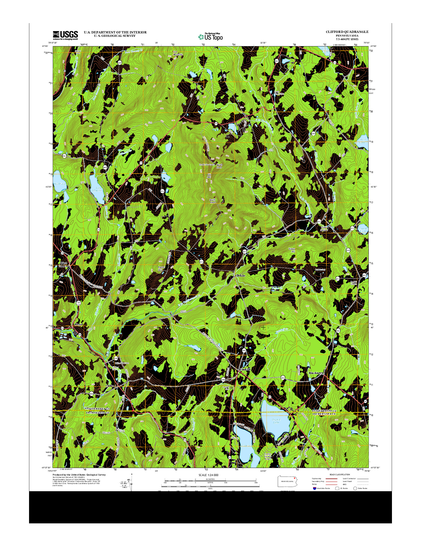USGS US TOPO 7.5-MINUTE MAP FOR CLIFFORD, PA 2013