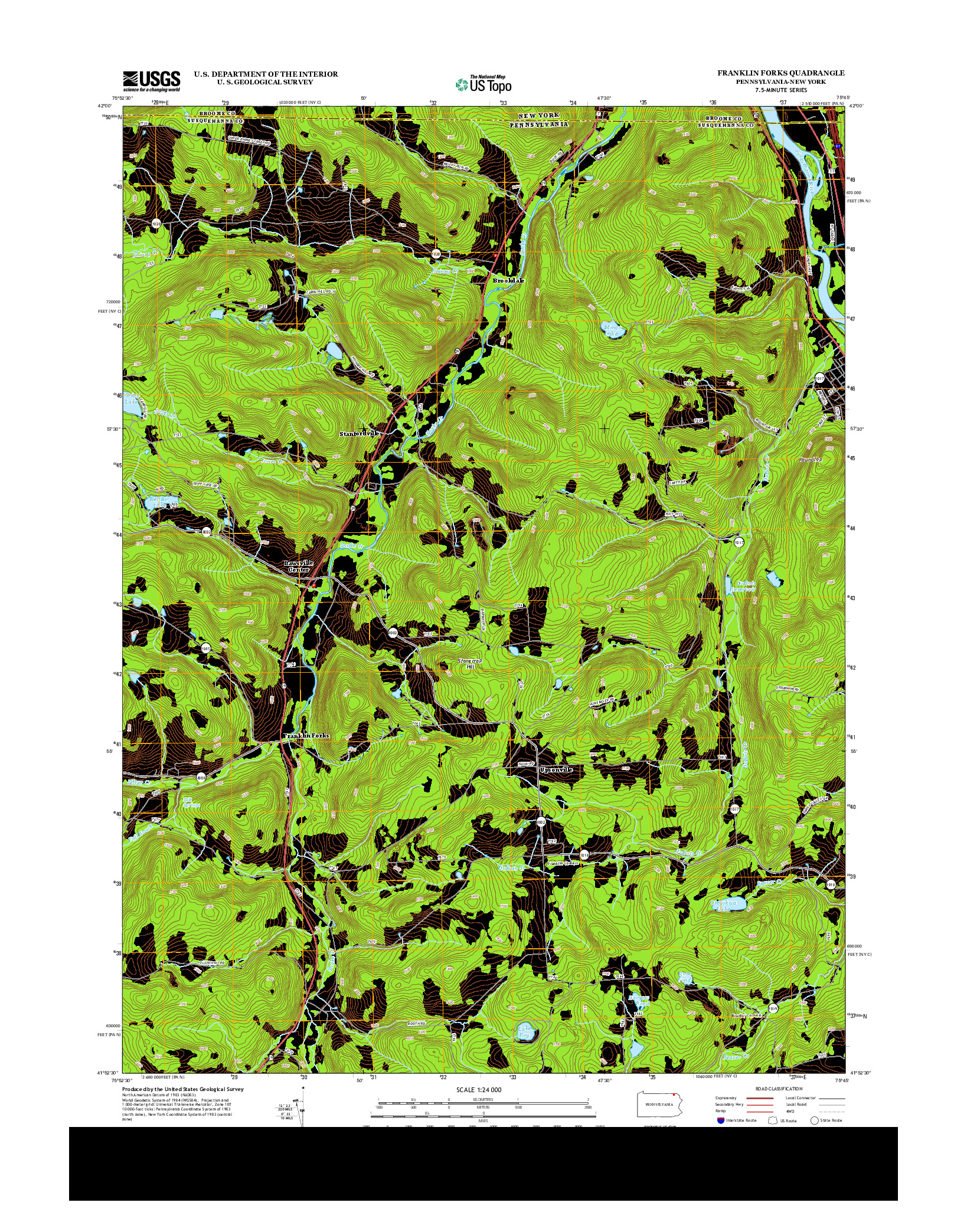 USGS US TOPO 7.5-MINUTE MAP FOR FRANKLIN FORKS, PA-NY 2013