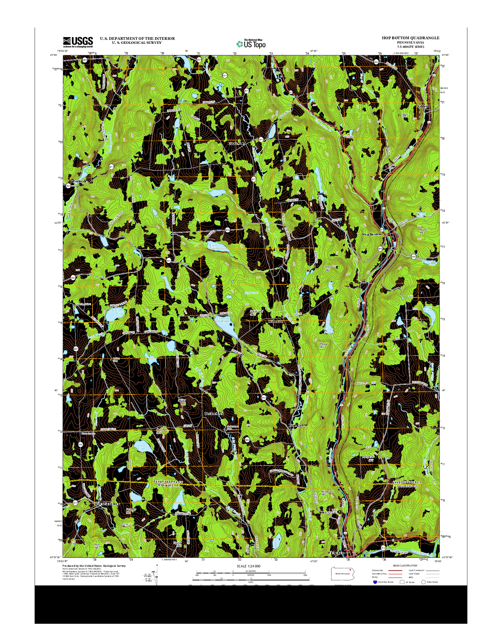 USGS US TOPO 7.5-MINUTE MAP FOR HOP BOTTOM, PA 2013