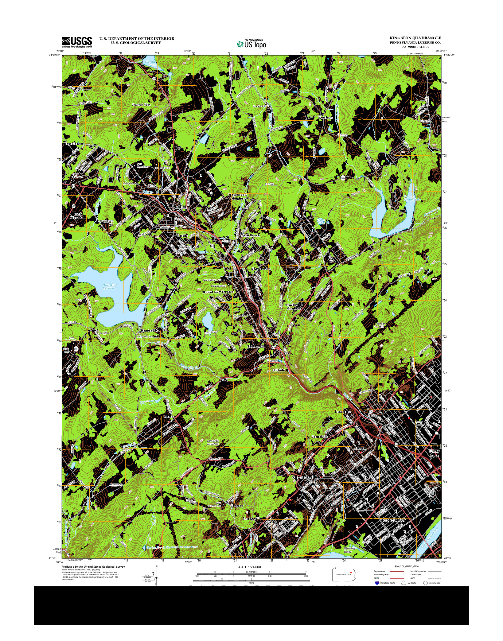 USGS US TOPO 7.5-MINUTE MAP FOR KINGSTON, PA 2013