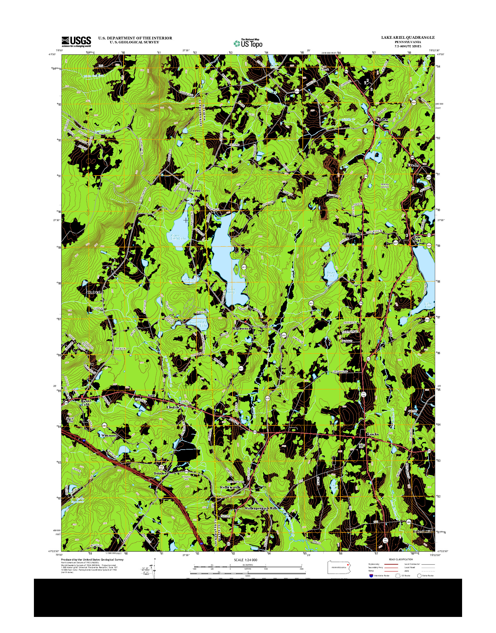 USGS US TOPO 7.5-MINUTE MAP FOR LAKE ARIEL, PA 2013